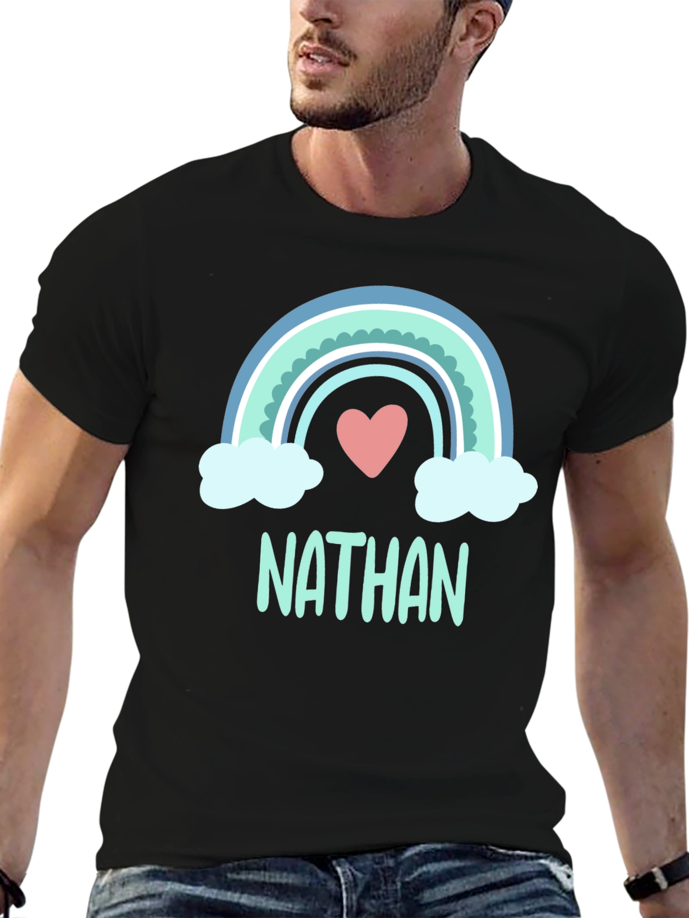 Personalized Nathan Rainbow Heart T-Shirt
