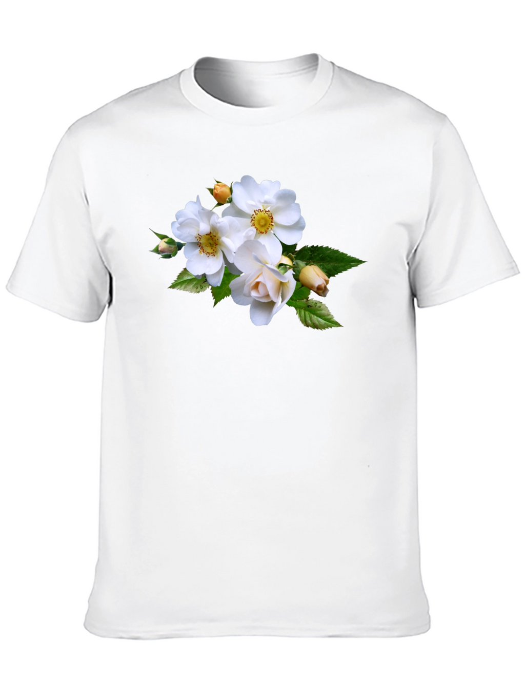 Floral Tee - Elegant White Rose Design