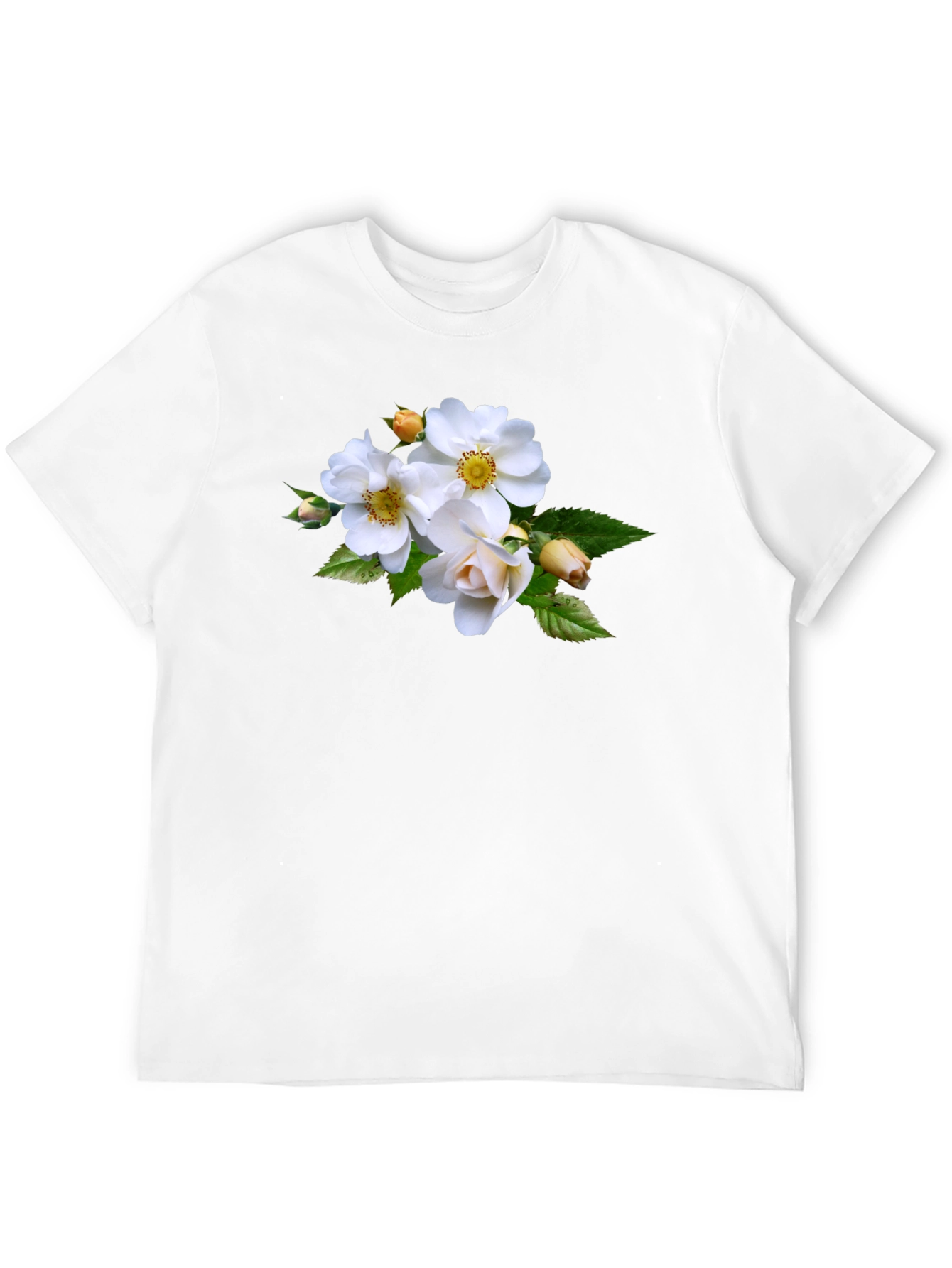 Floral Tee - Elegant White Rose Design