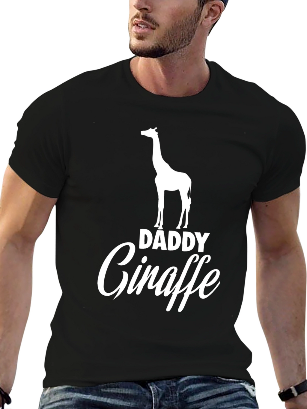 Daddy Giraffe Black Graphic Tee