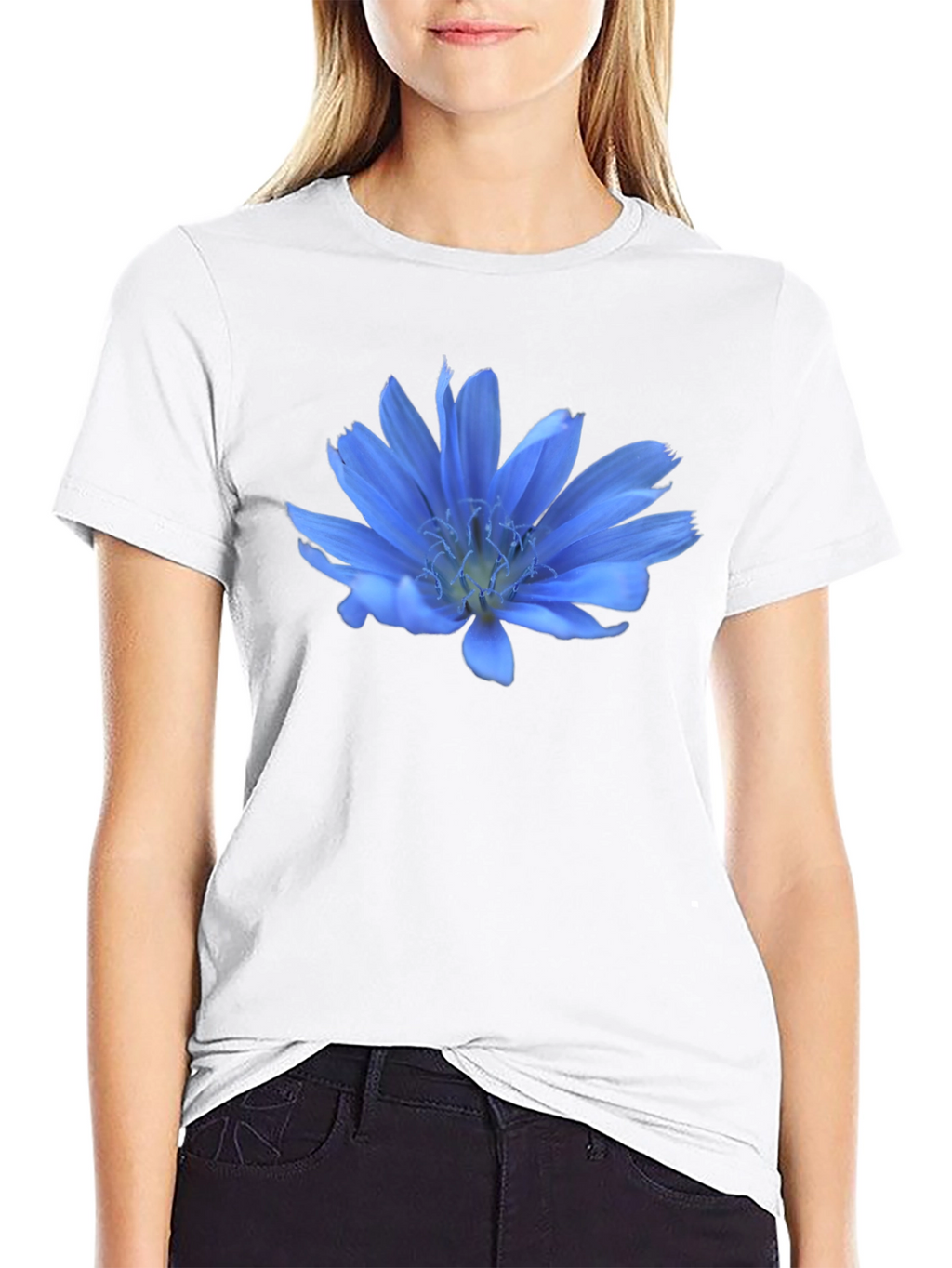 Blue Flower Graphic T-Shirt - Casual Wear