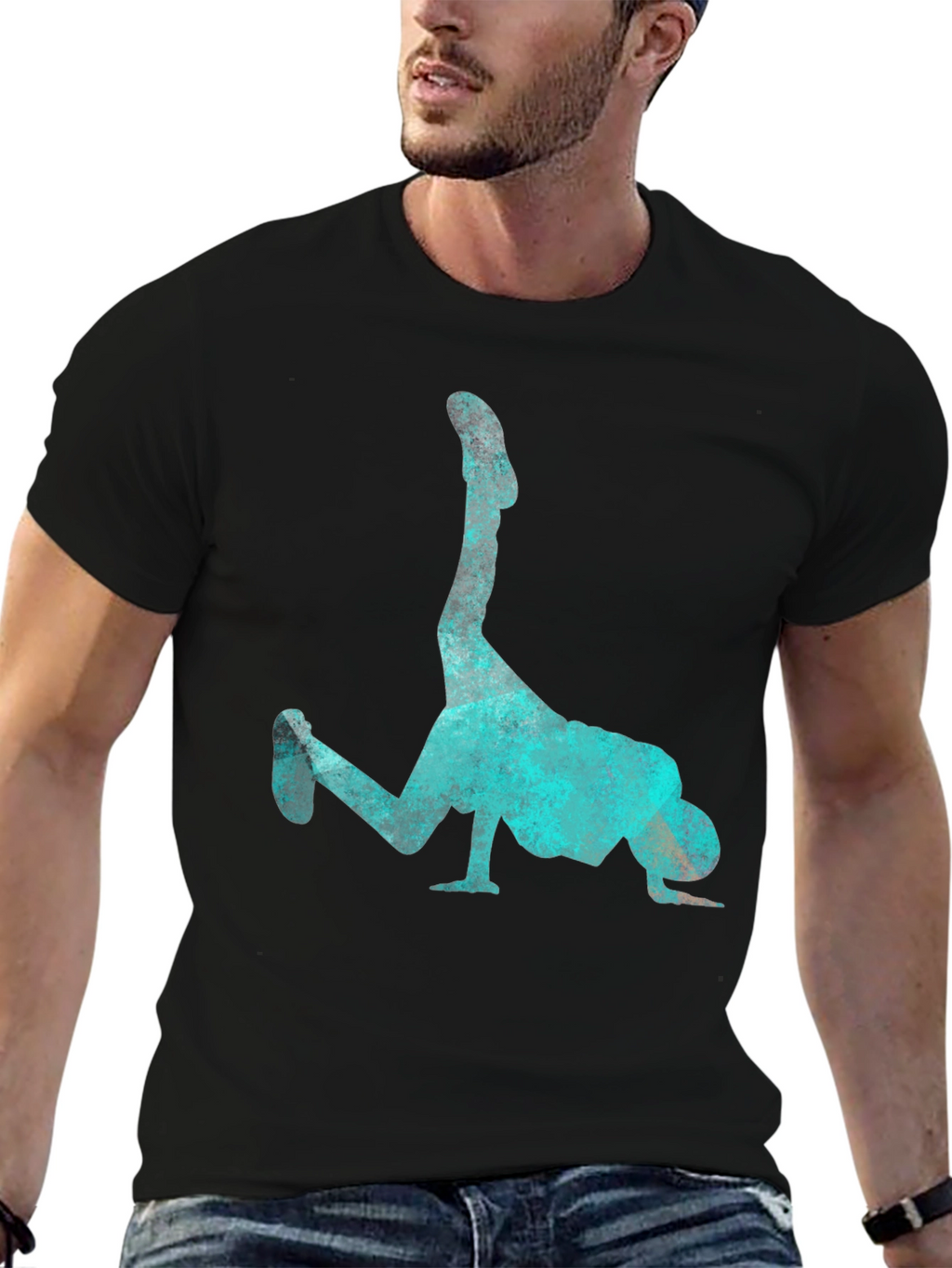Breakdance Pose Graphic Tee - Cool Aqua Print