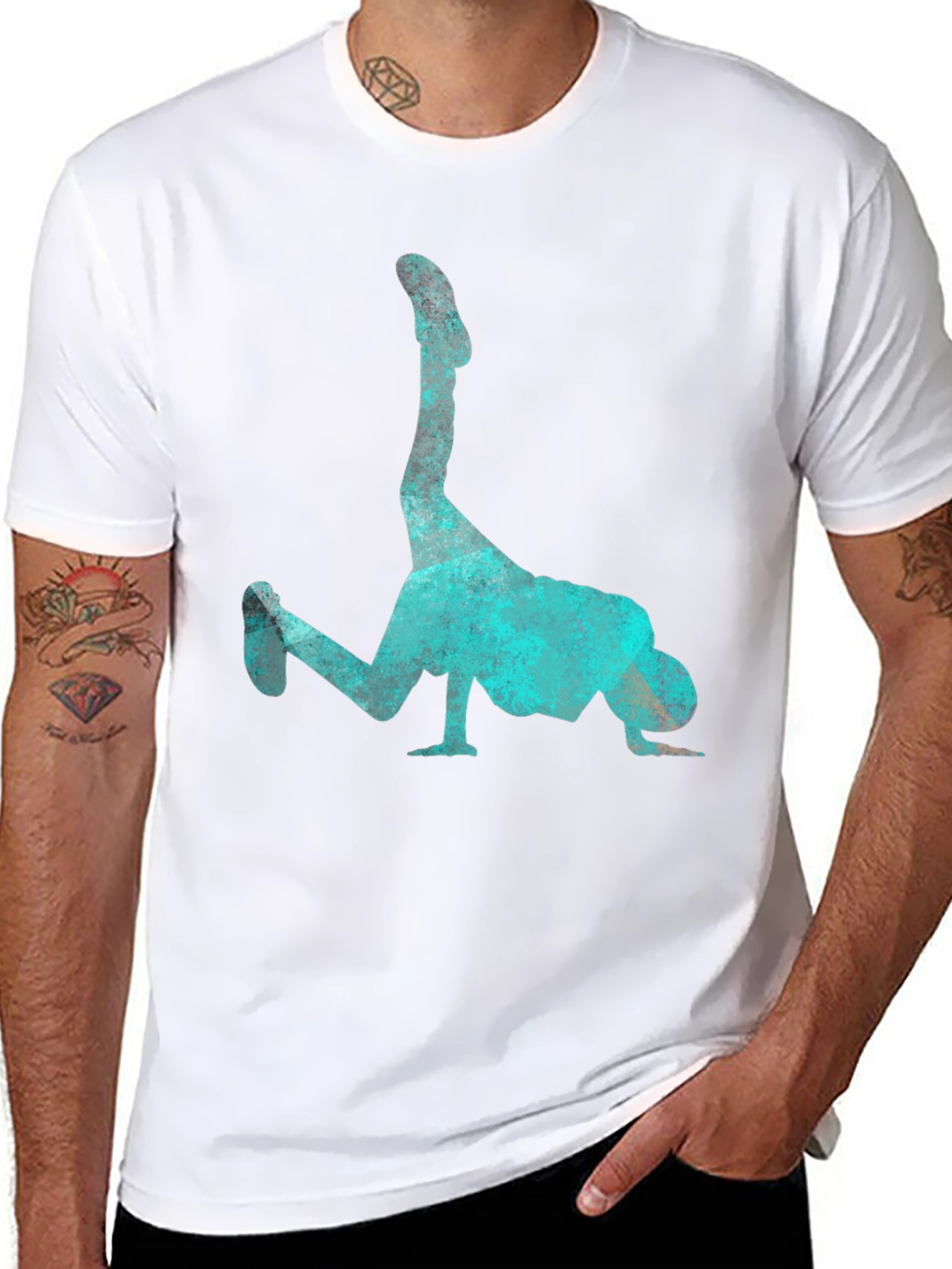 Breakdance Pose Graphic Tee - Cool Aqua Print