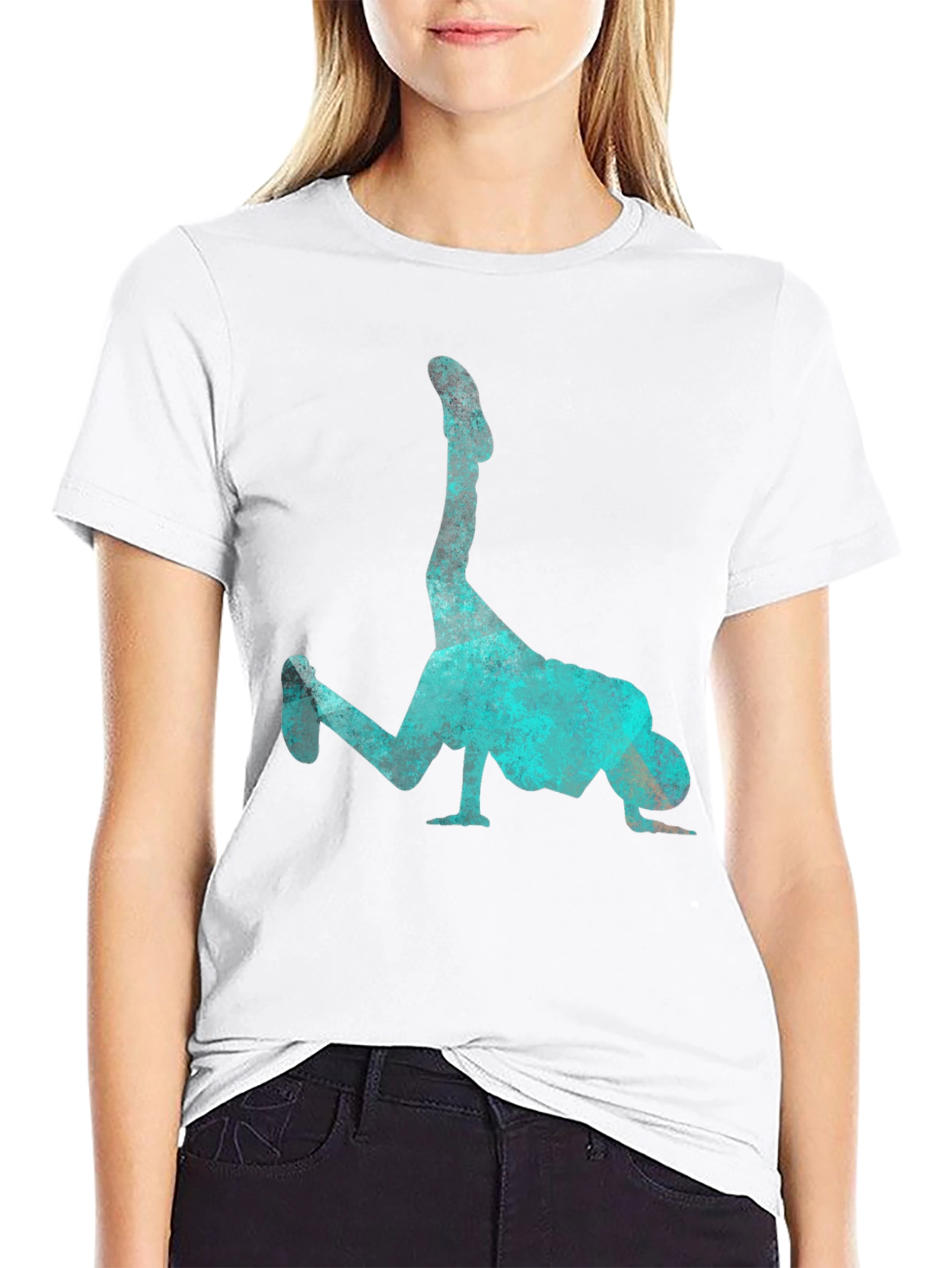 Breakdance Pose Graphic Tee - Cool Aqua Print