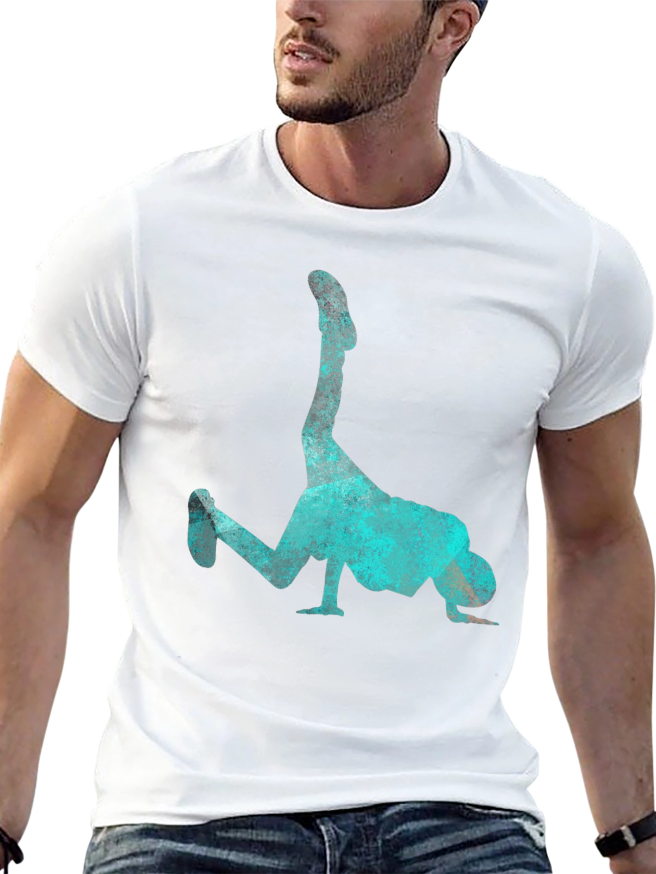 Breakdance Pose Graphic Tee - Cool Aqua Print