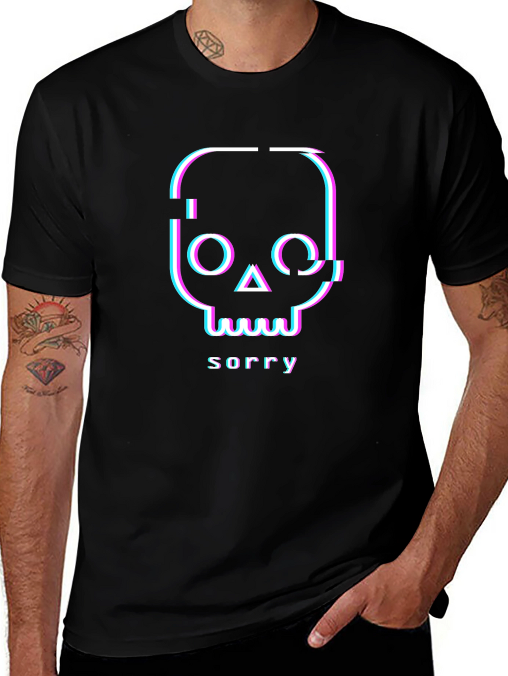 Glitch Skull Sorry T-Shirt - Unique Graphic Tee