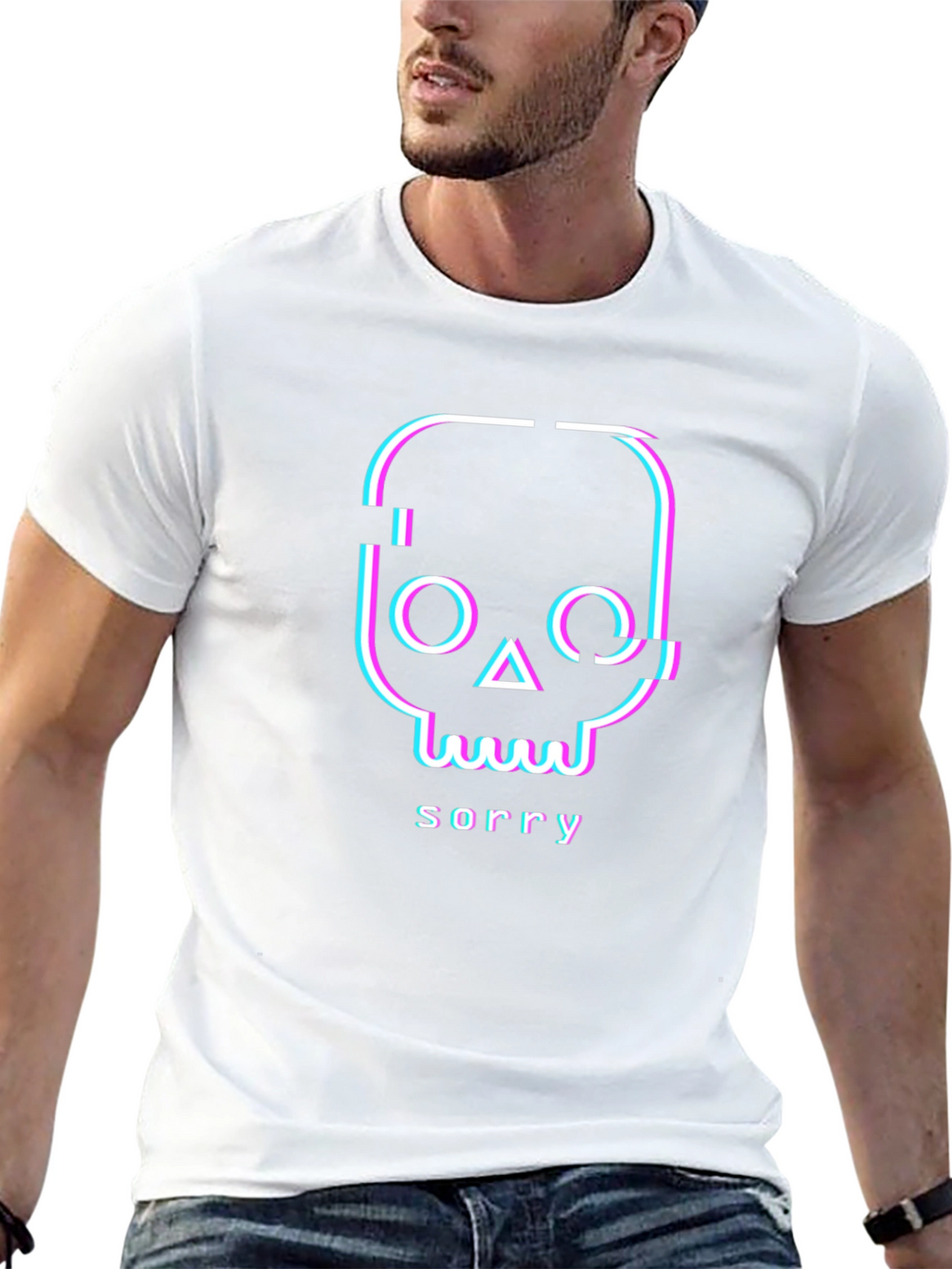 Glitch Skull Sorry T-Shirt - Unique Graphic Tee