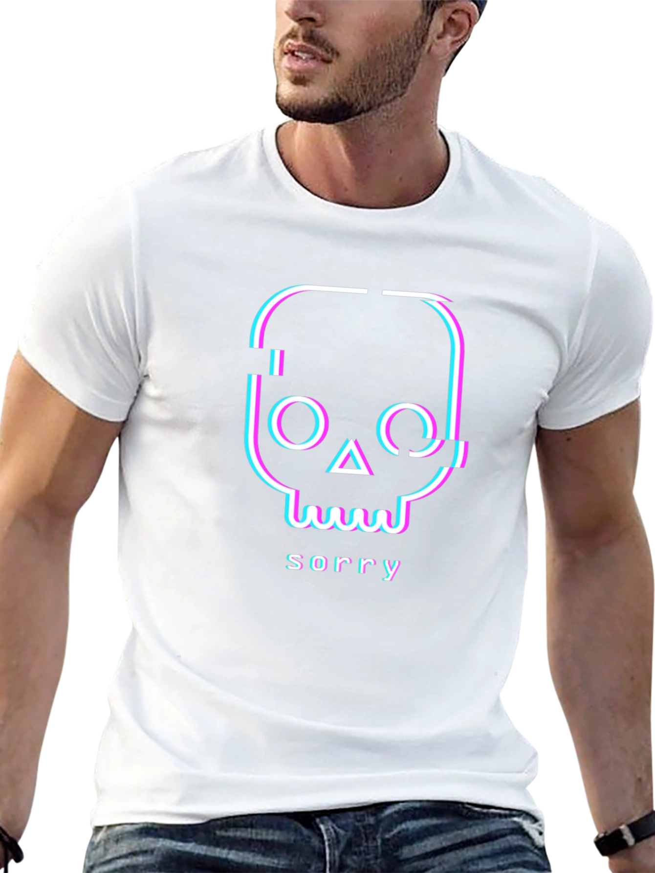 Glitch Skull Sorry T-Shirt - Unique Graphic Tee