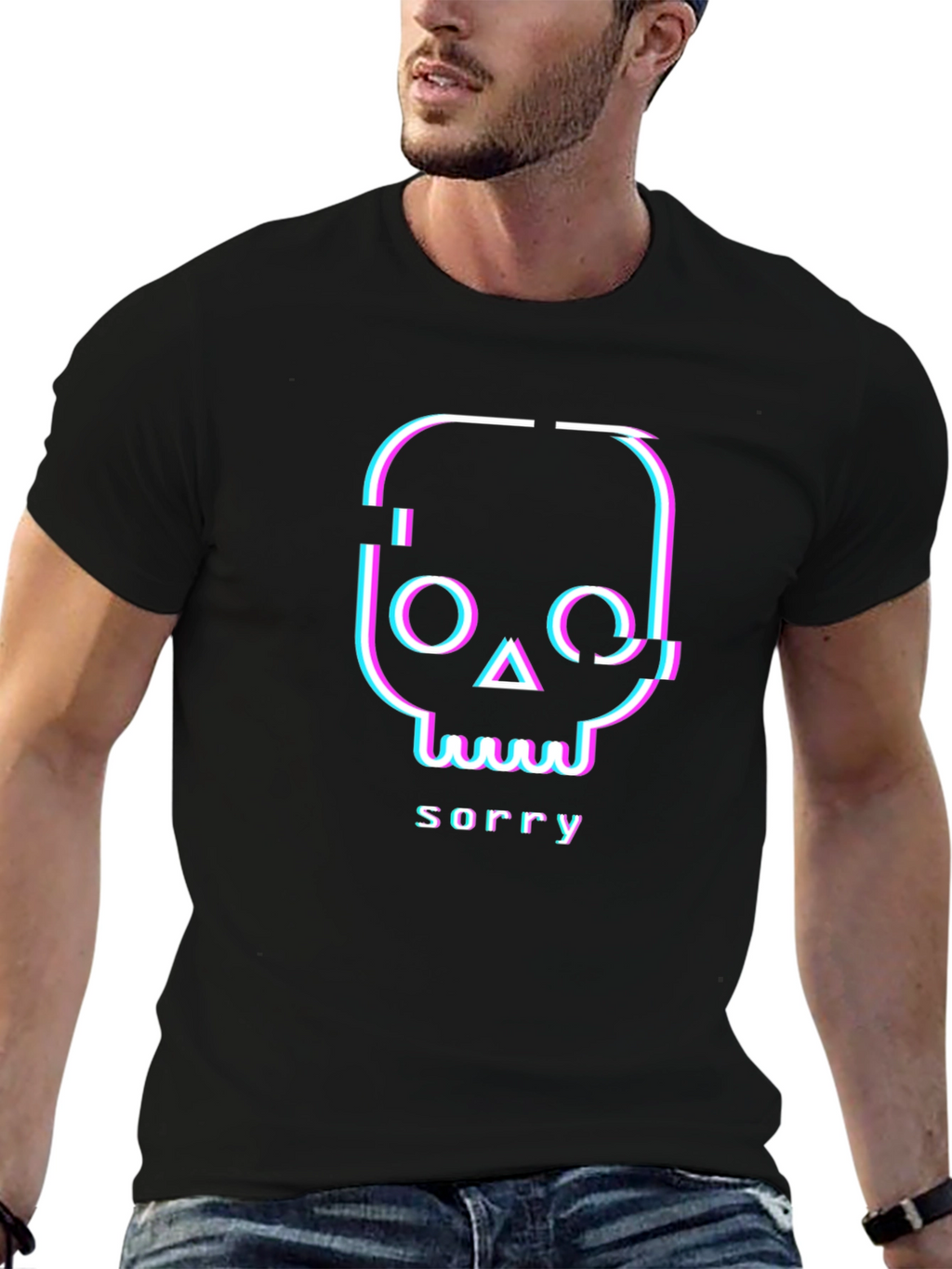 Glitch Skull Sorry T-Shirt - Unique Graphic Tee