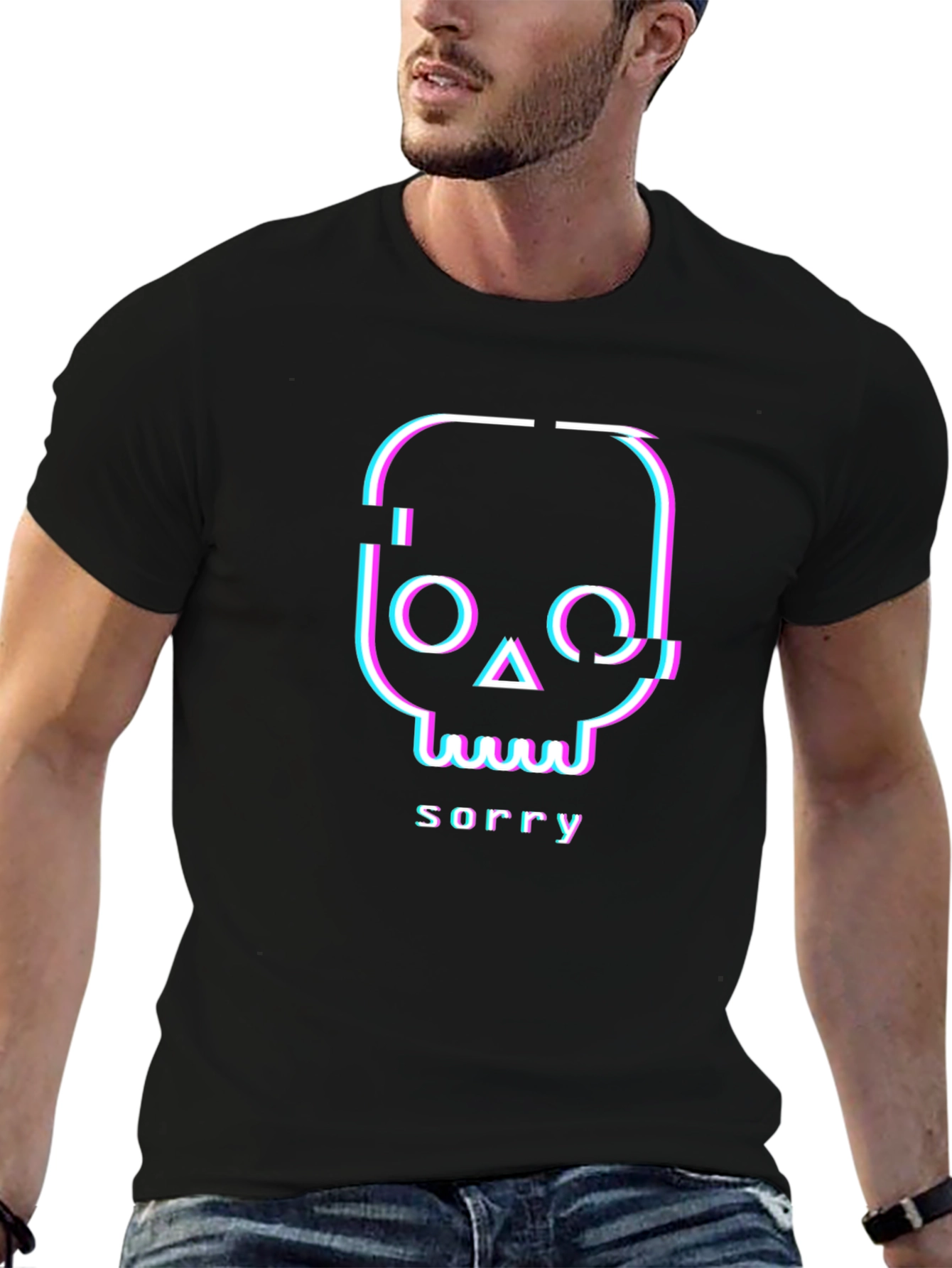 Glitch Skull Sorry T-Shirt - Unique Graphic Tee