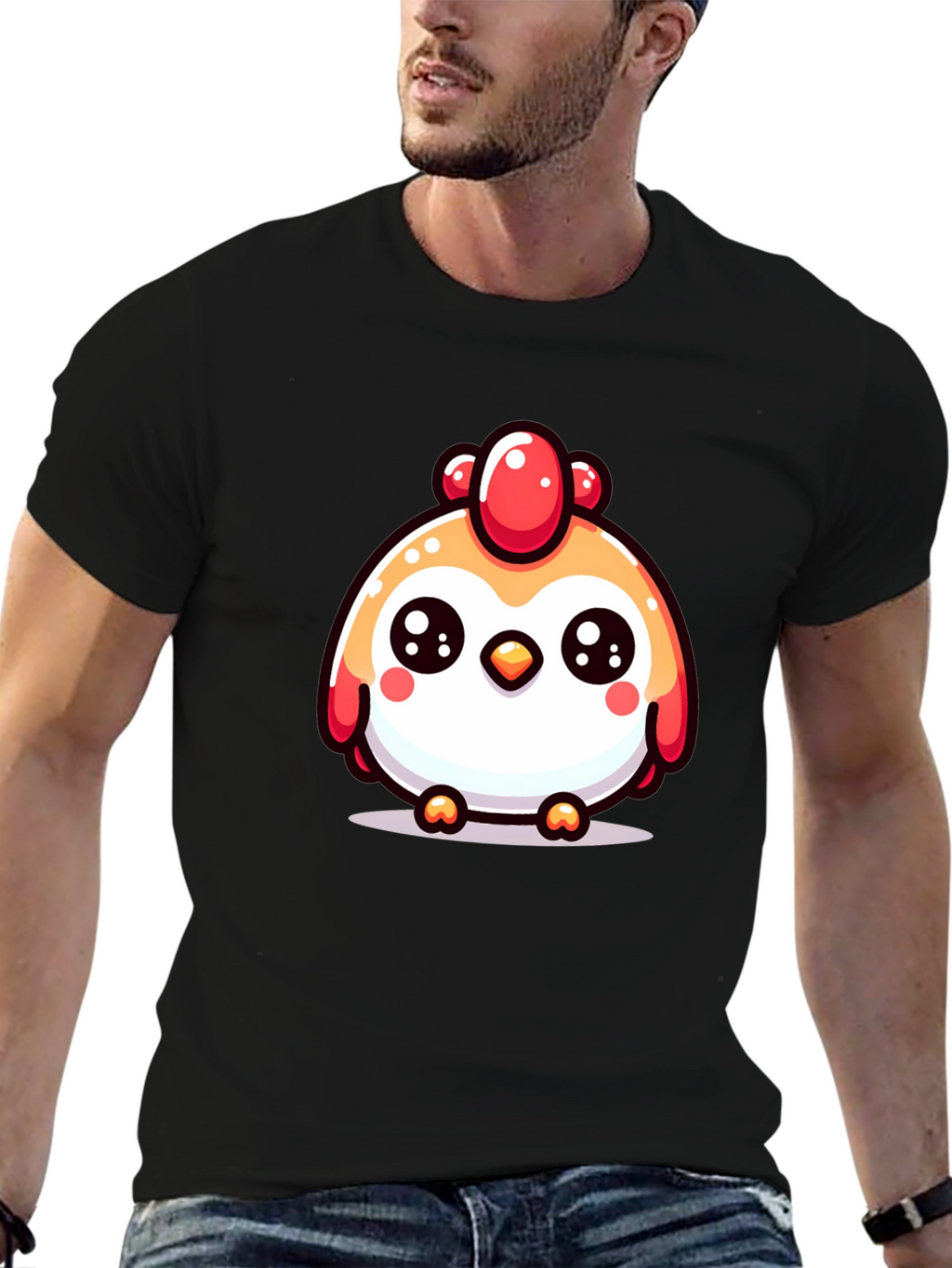 Cute Chicken Graphic Black T-Shirt