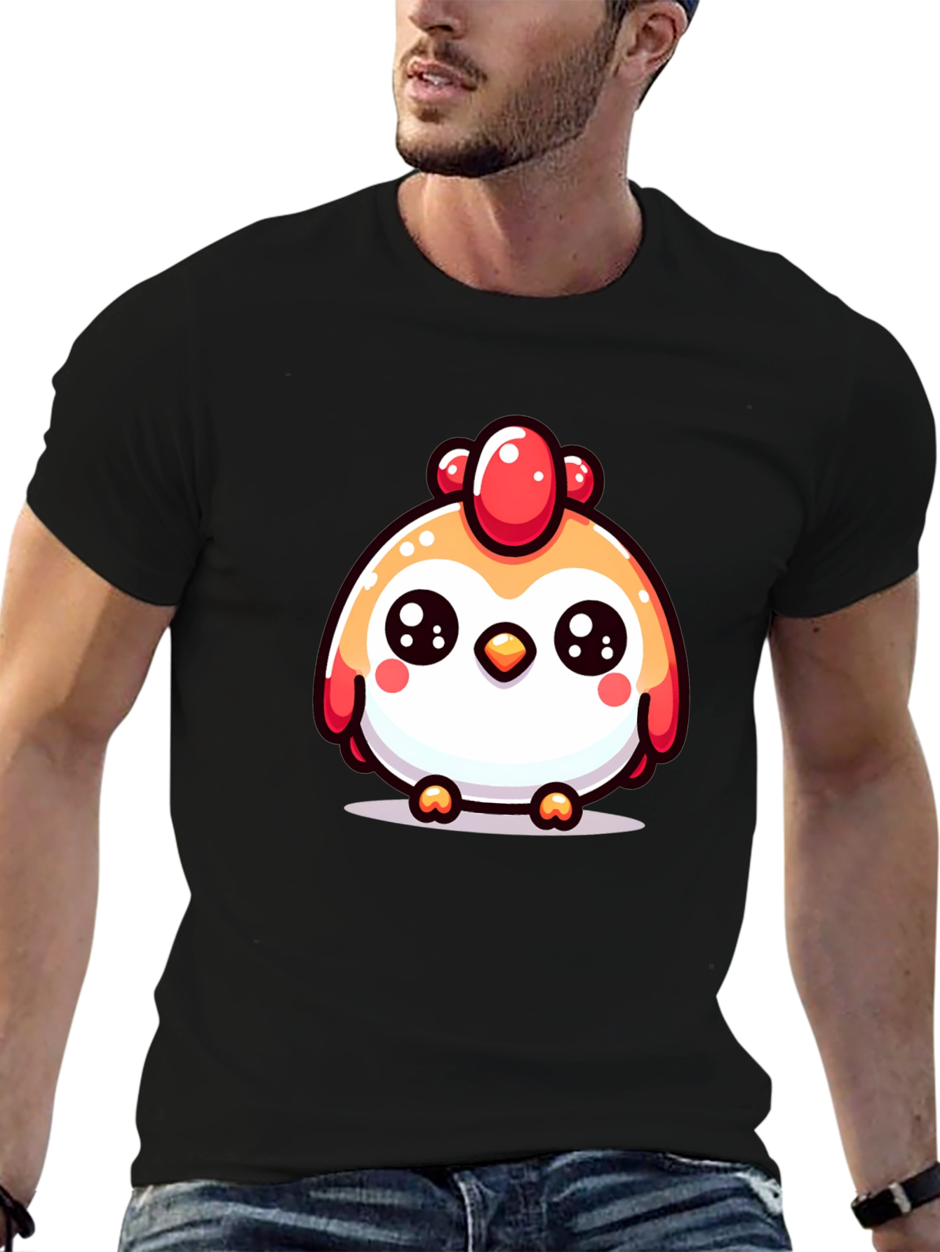 Cute Chicken Graphic Black T-Shirt