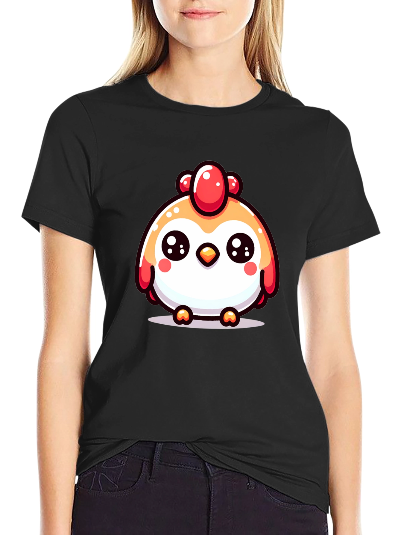 Cute Chicken Graphic Black T-Shirt