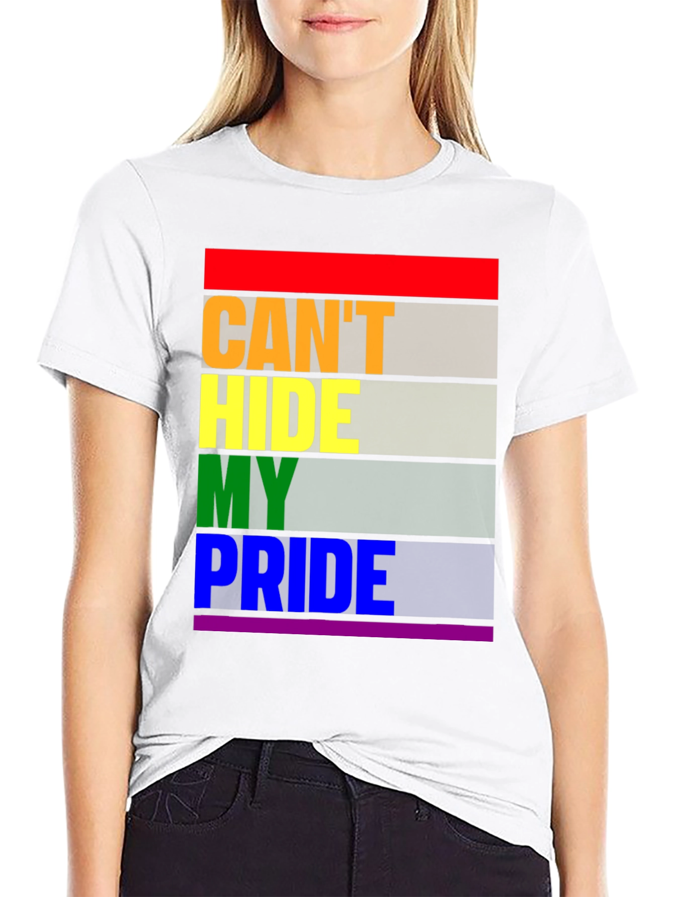 Pride Month T-Shirt - Cant Hide My Pride - Rainbow Stripes
