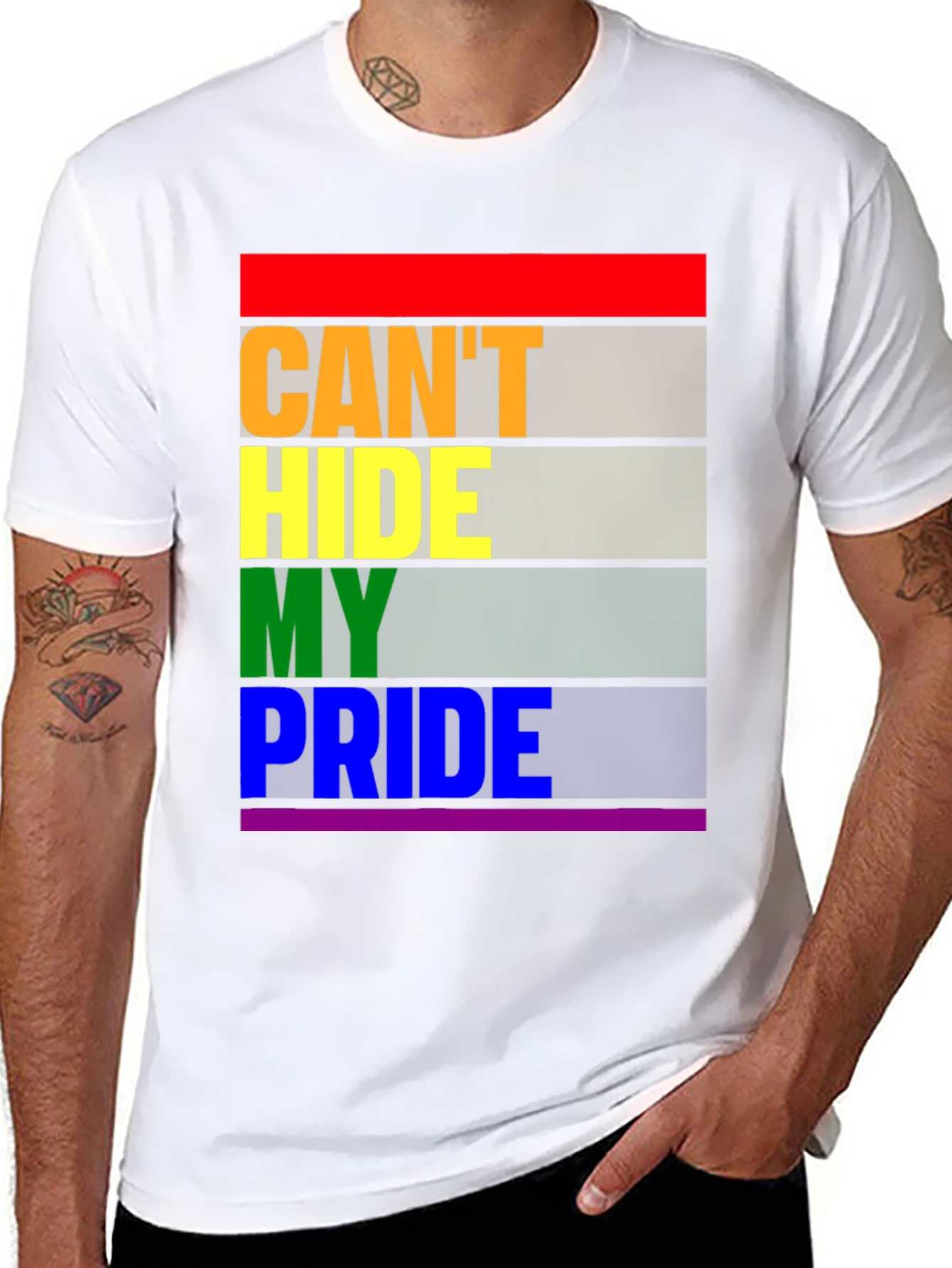 Pride Month T-Shirt - Cant Hide My Pride - Rainbow Stripes