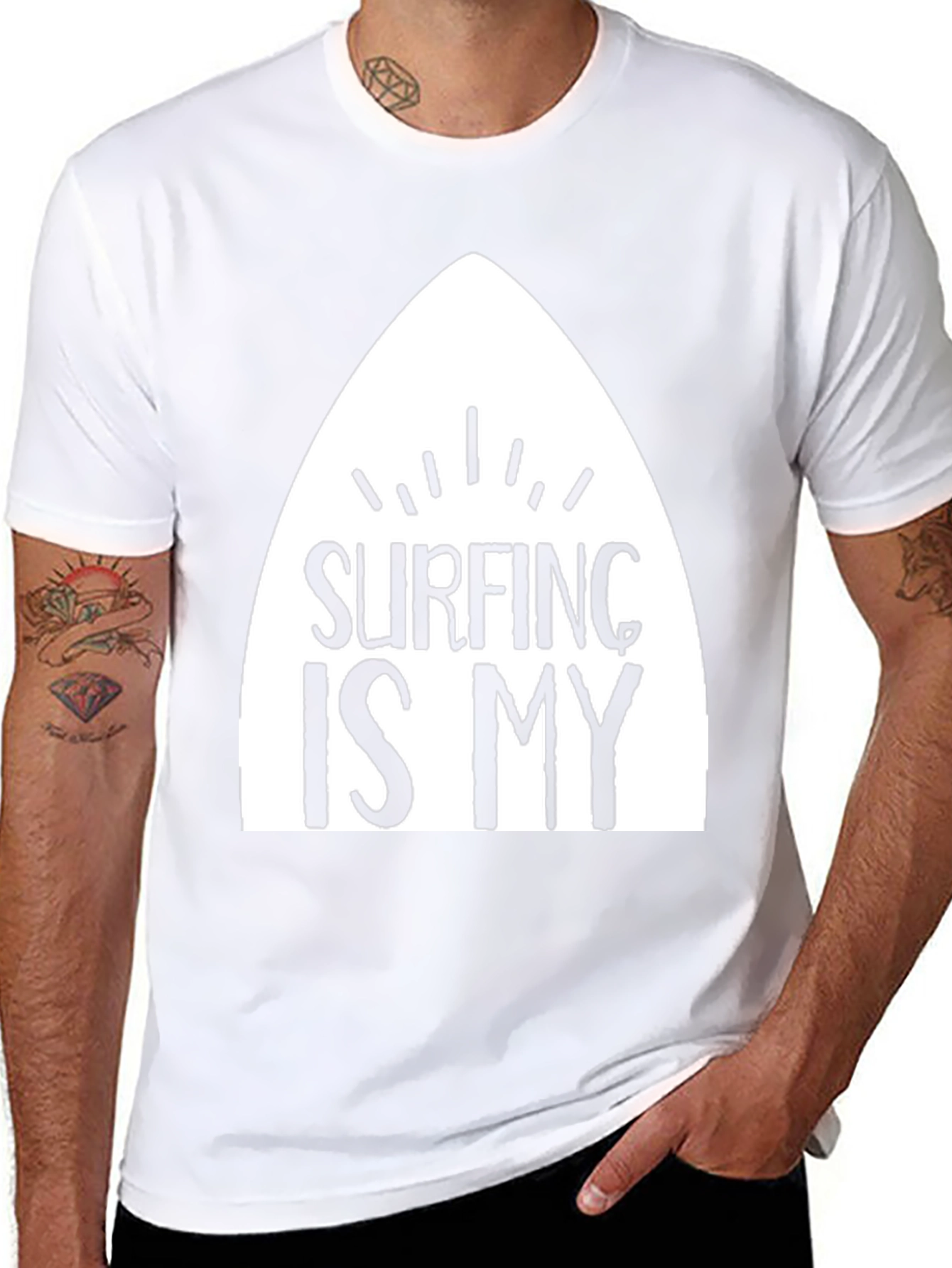 Surfing Is My T-Shirt - Black Cotton Surfboard Tee