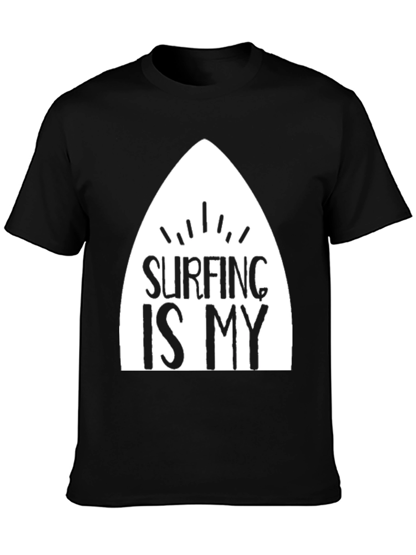 Surfing Is My T-Shirt - Black Cotton Surfboard Tee