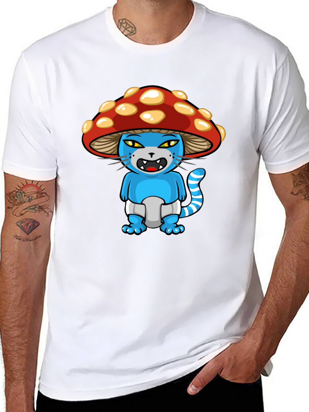 Mushroom Cat Cartoon Graphic T-Shirt