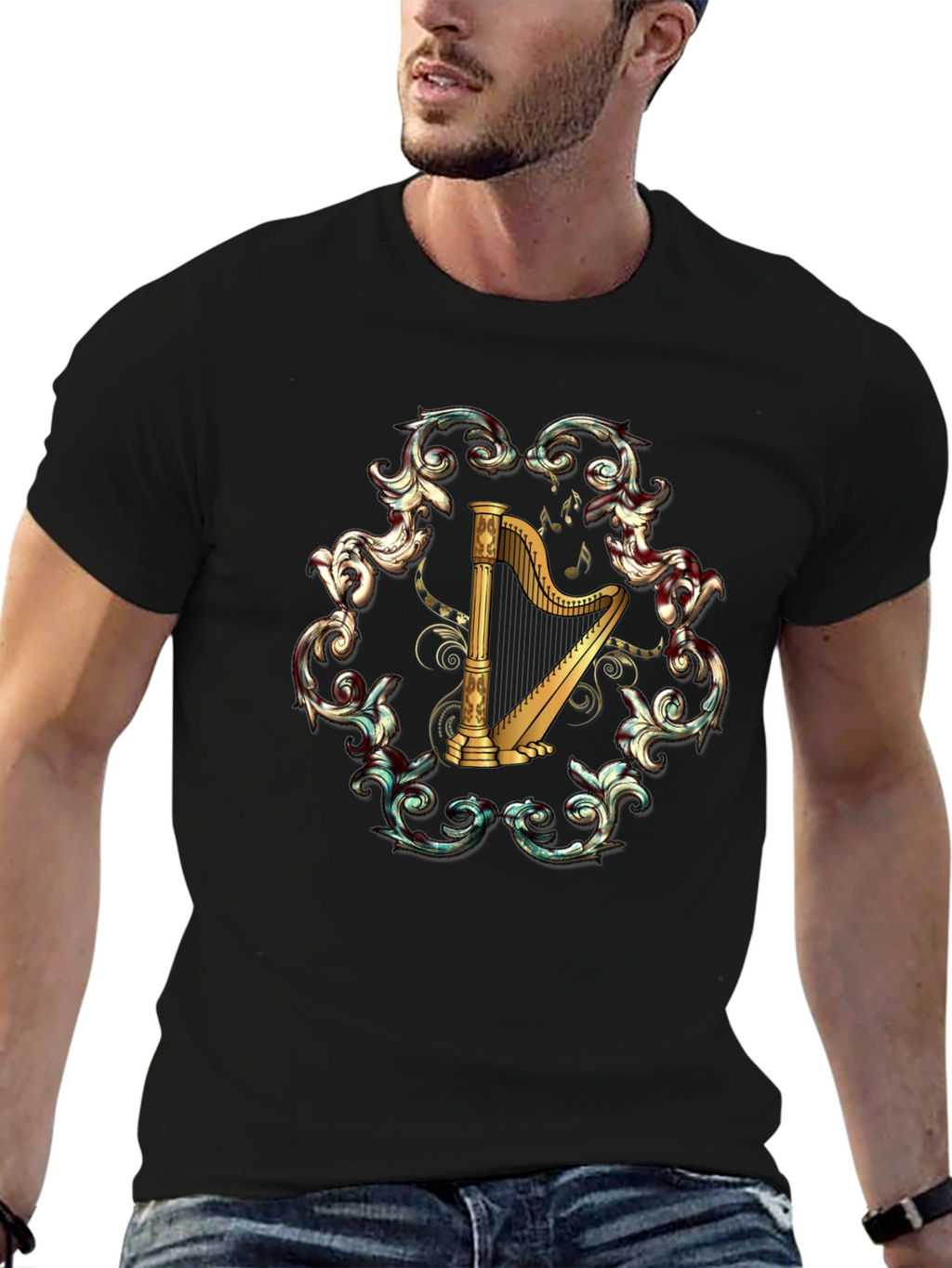 Harp Music T-Shirt - Classic Instrument Design