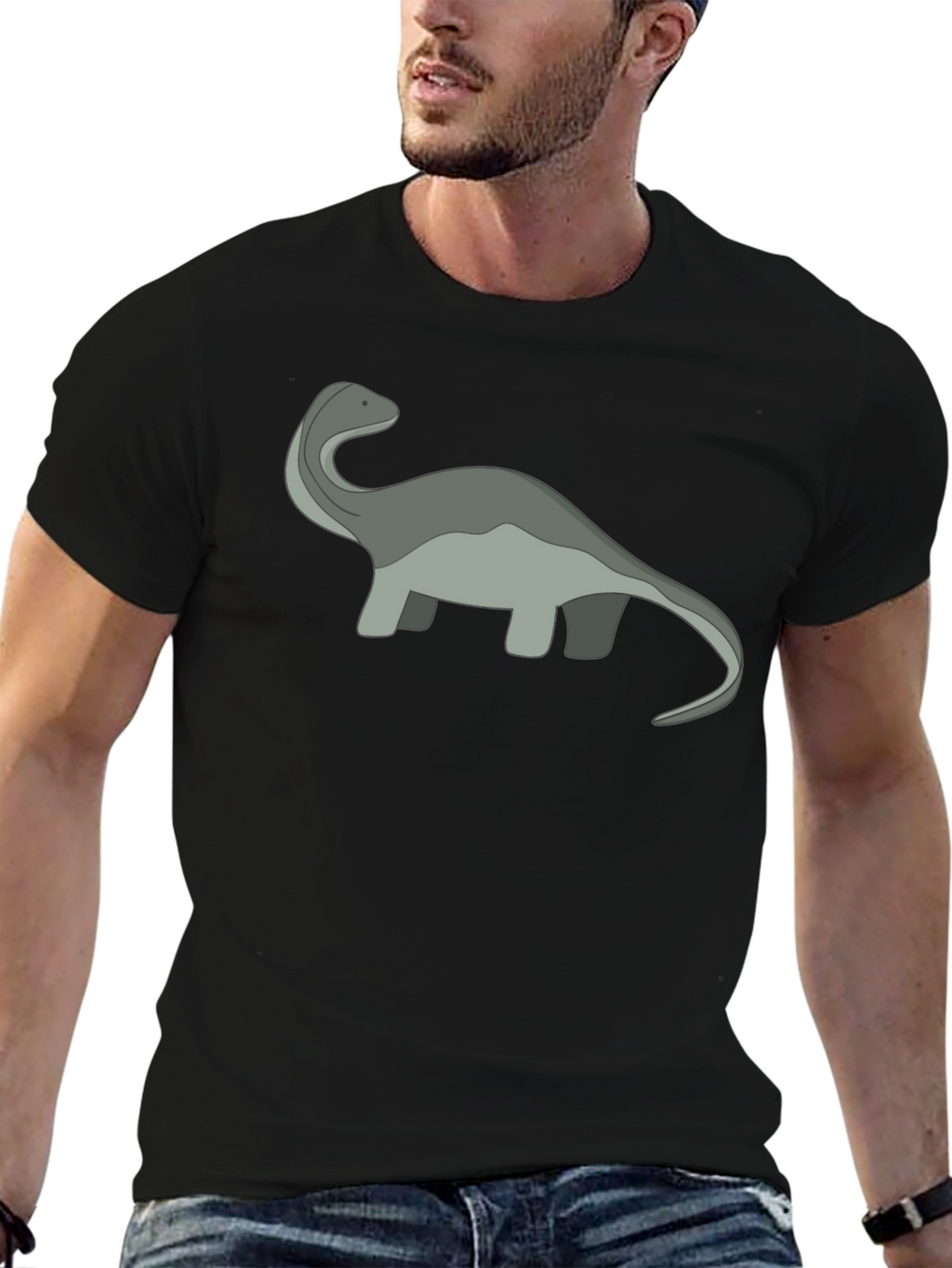 Cartoon Dinosaur Graphic Tee - Black