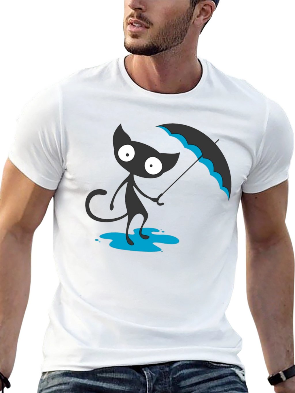 Black Cat with Umbrella Graphic Tee