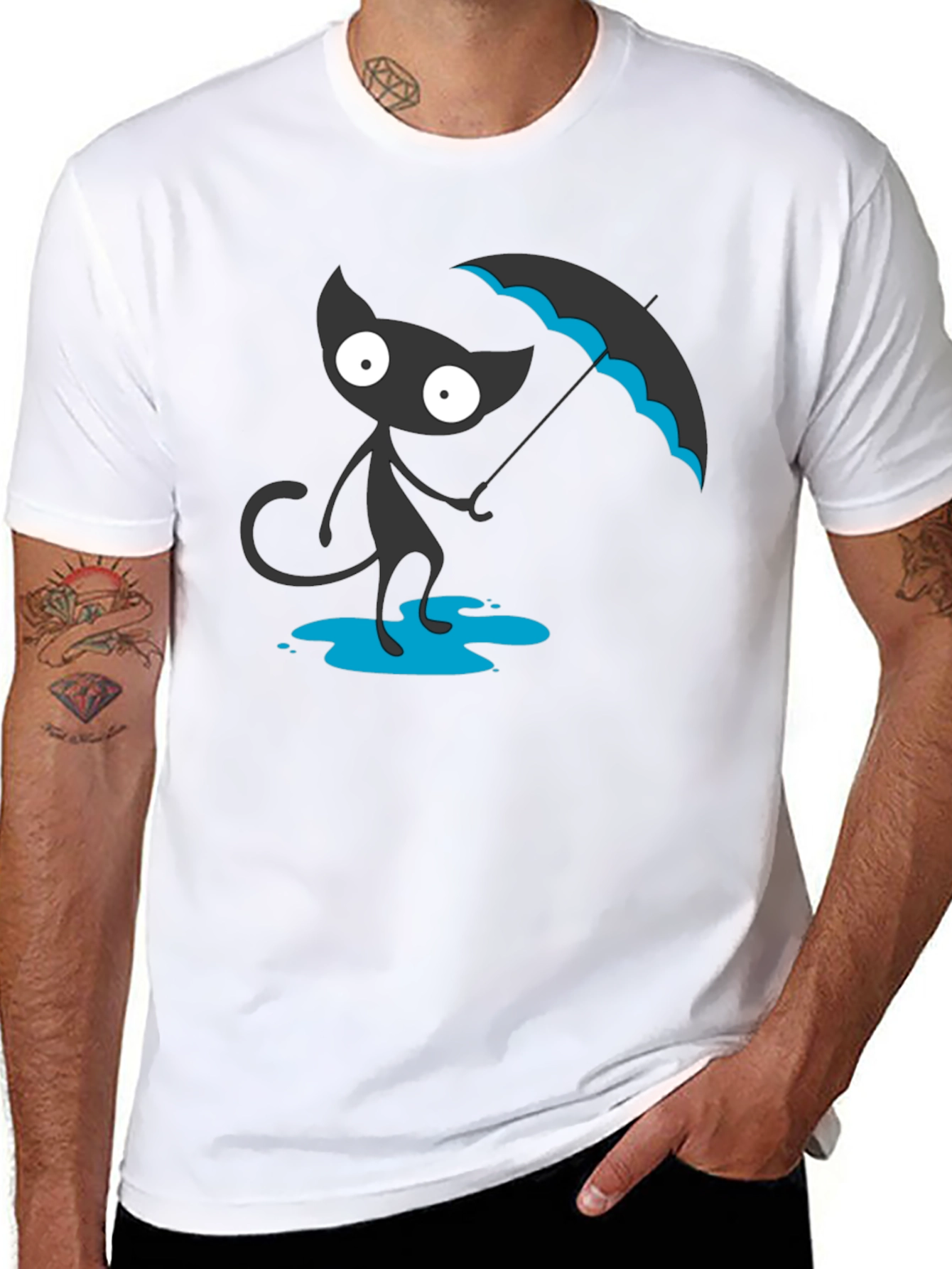Black Cat with Umbrella Graphic Tee
