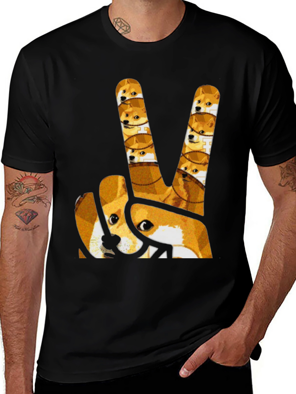 Doge Peace Sign Graphic Tee - Black