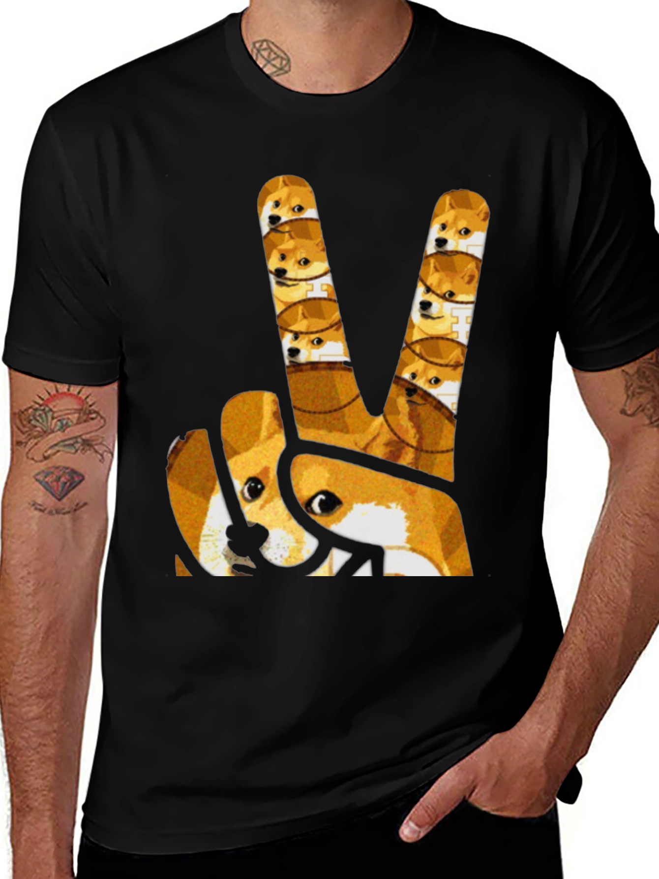 Doge Peace Sign Graphic Tee - Black