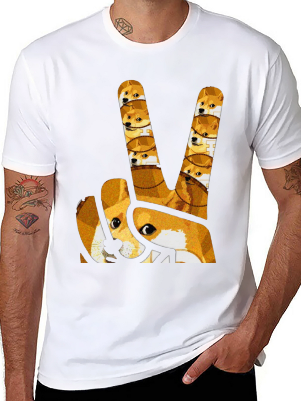 Doge Peace Sign Graphic Tee - Black