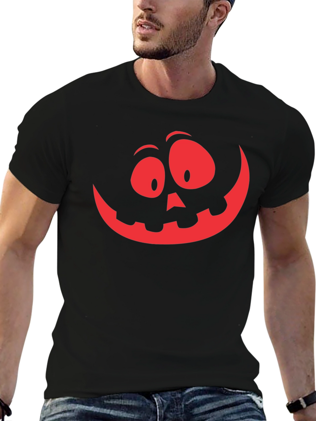 Spooky Pumpkin Face Graphic Tee - Halloween Shirt