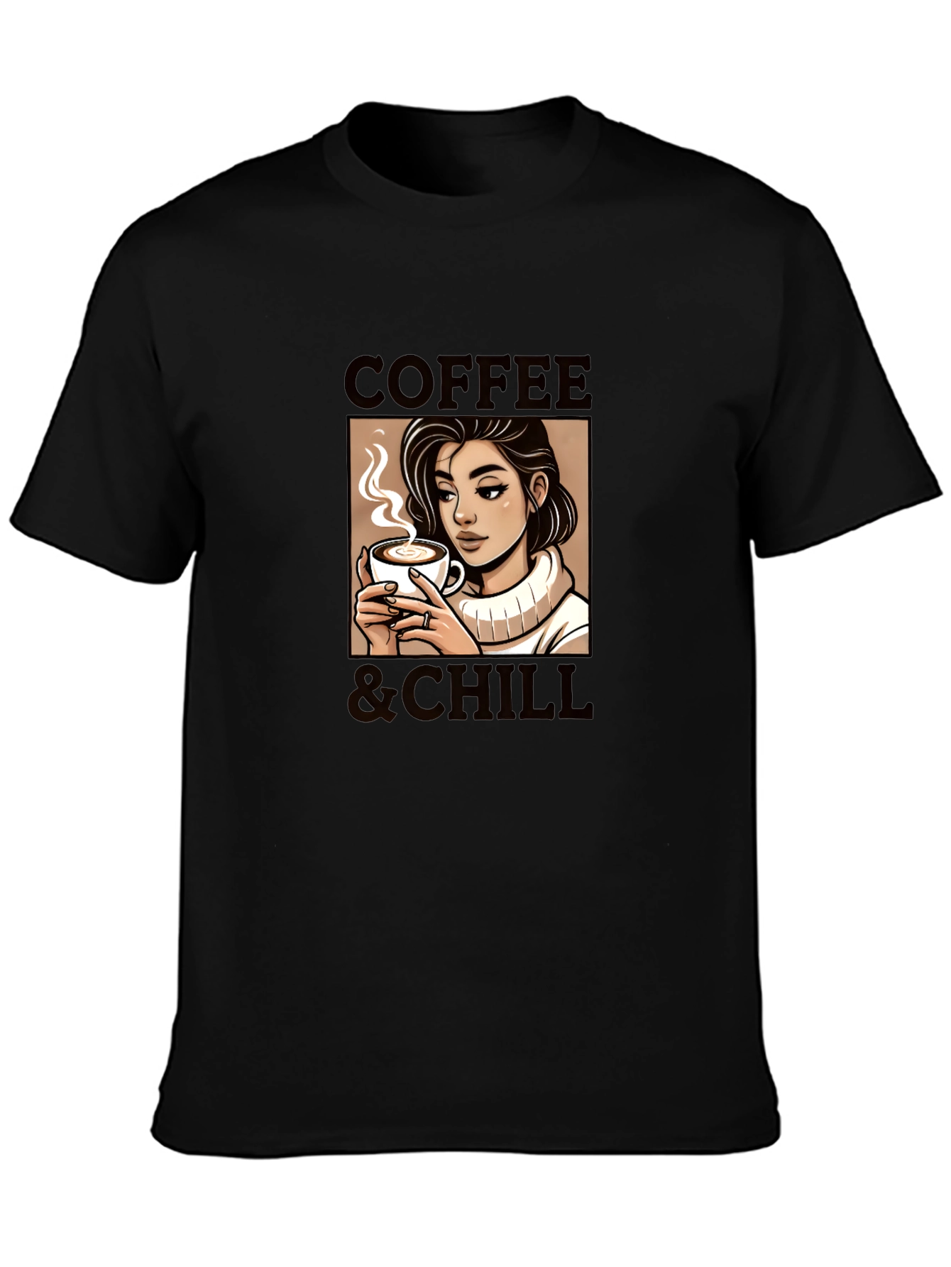 Coffee & Chill Graphic Tee - Relaxed Fit Black T-Shirt