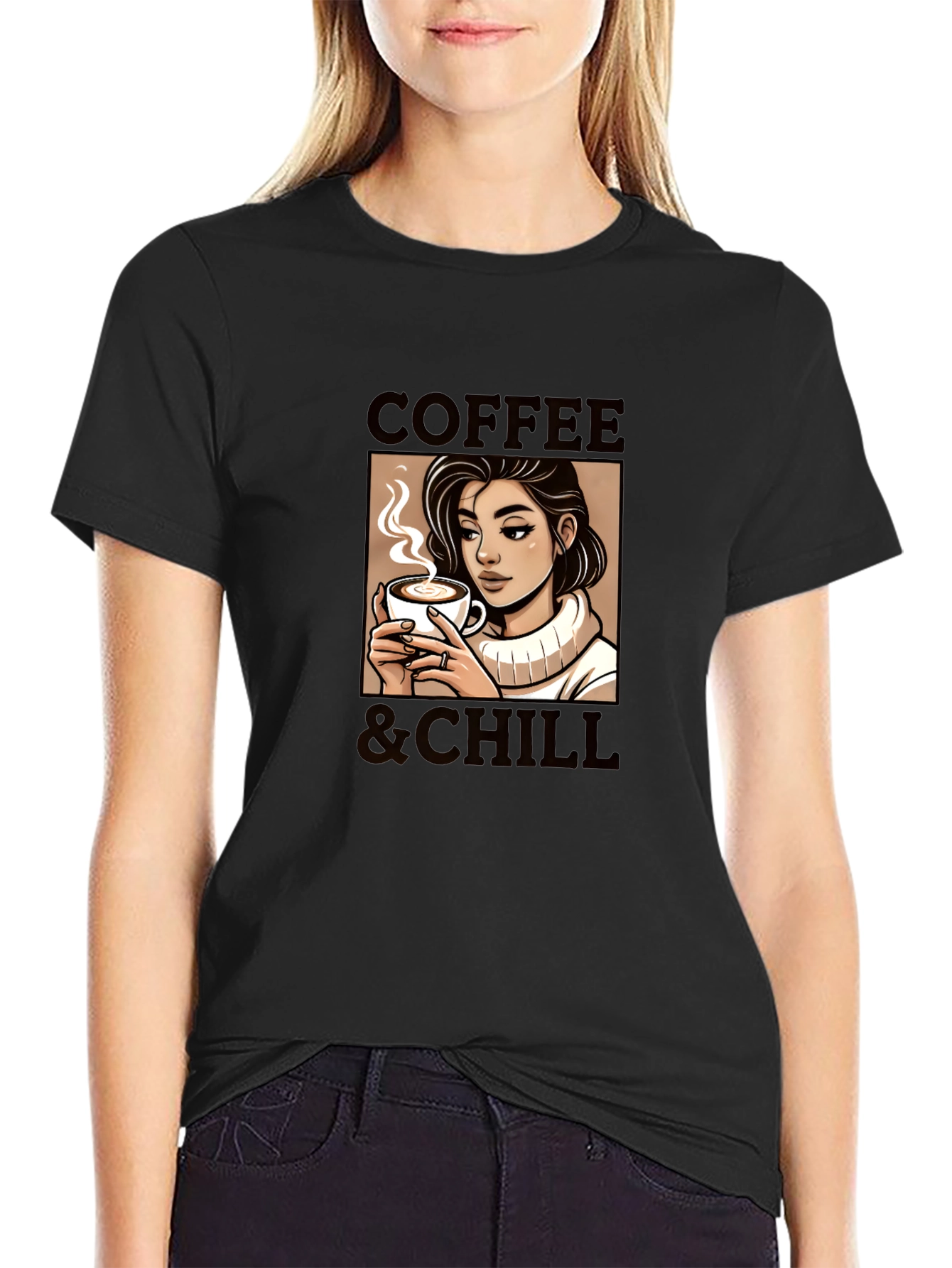 Coffee & Chill Graphic Tee - Relaxed Fit Black T-Shirt