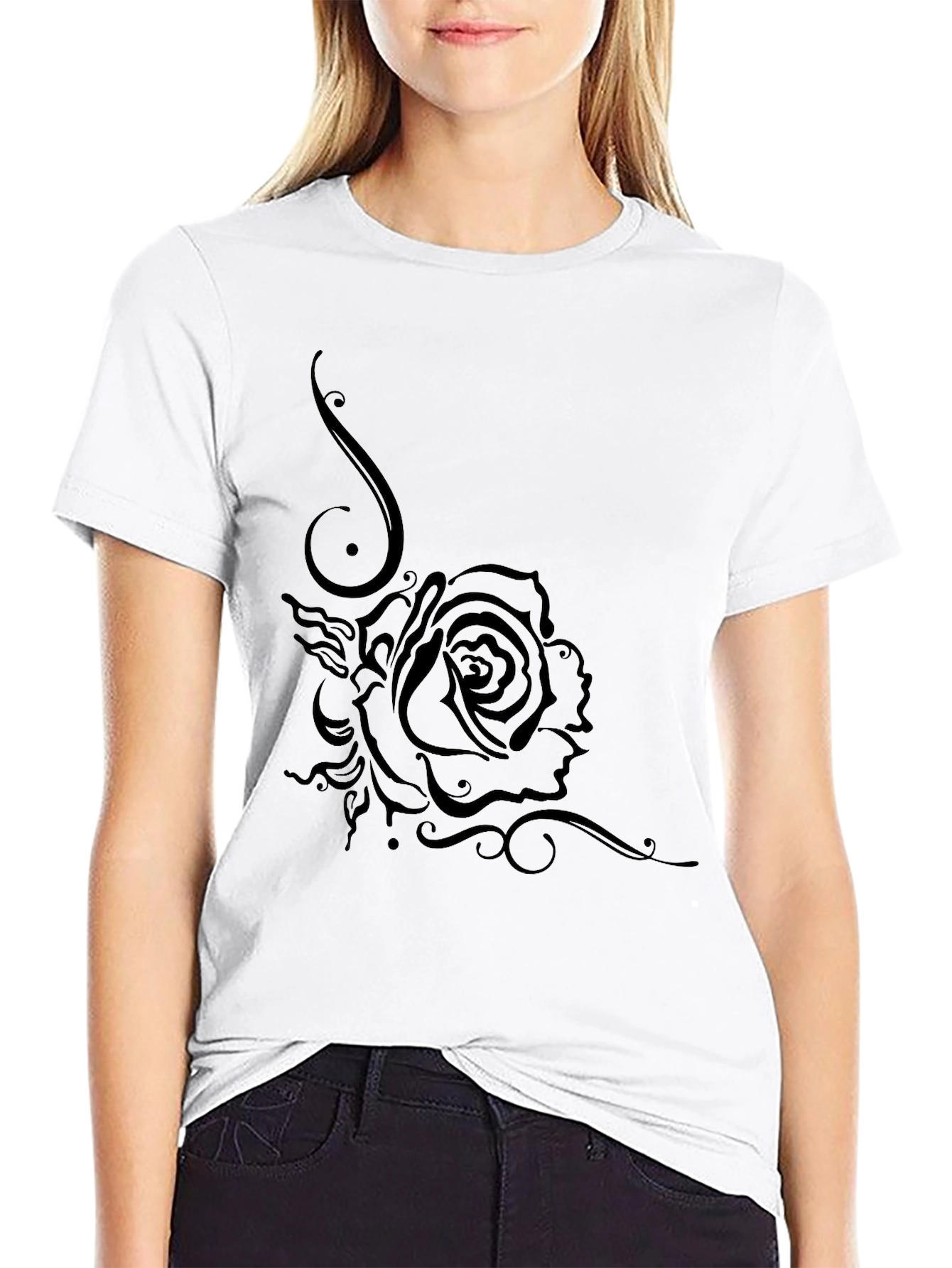 Black Rose Graphic T-Shirt - Casual Style