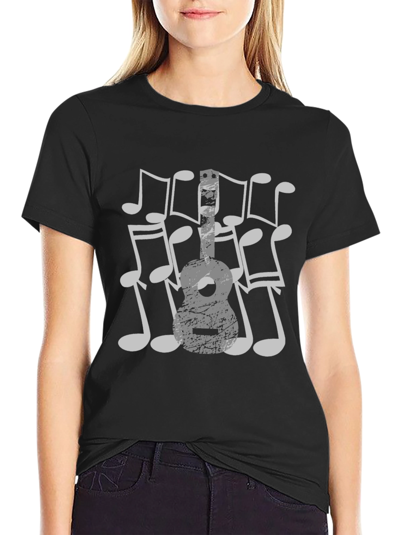 Musical Guitar T-Shirt - Black Cotton Tee for Music Lovers
