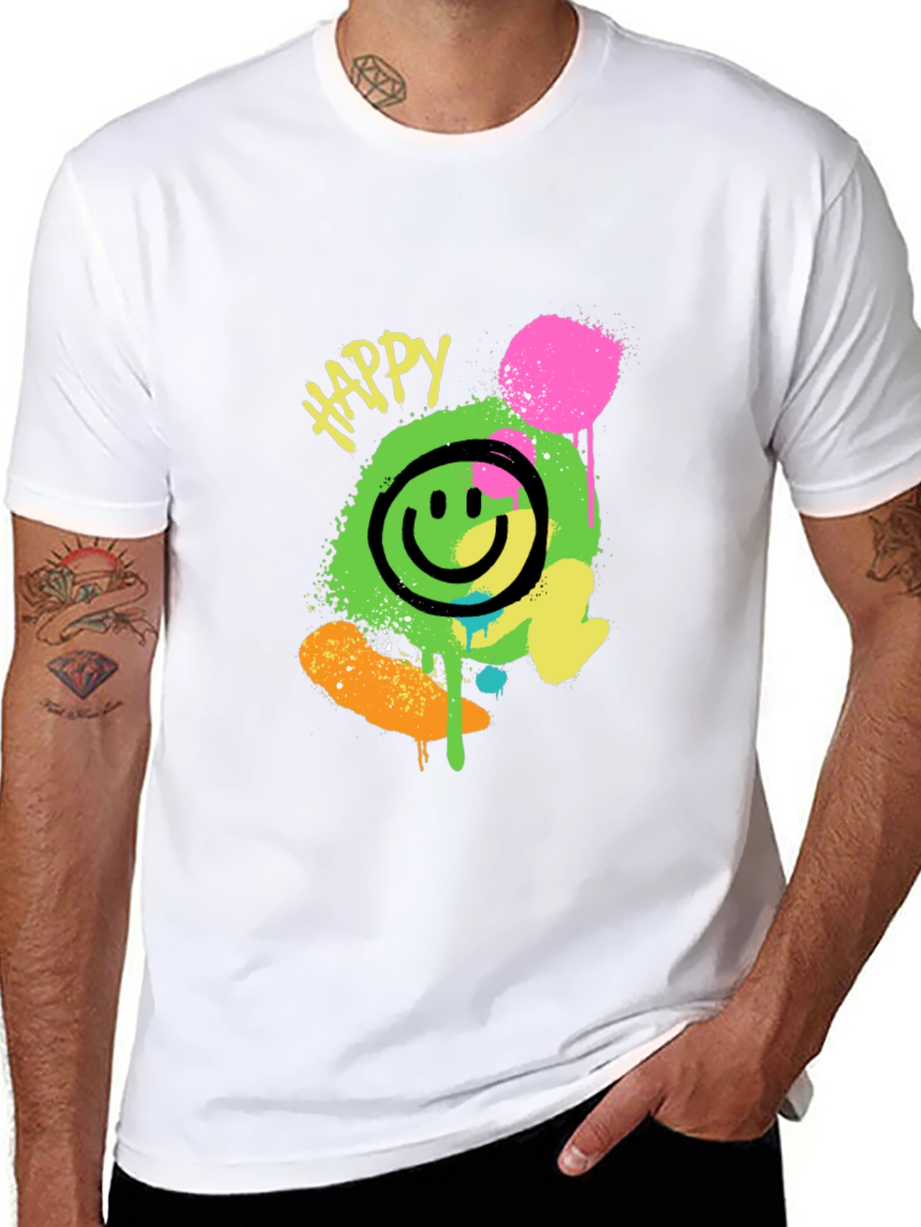 Happy Graphic Print Black T-Shirt