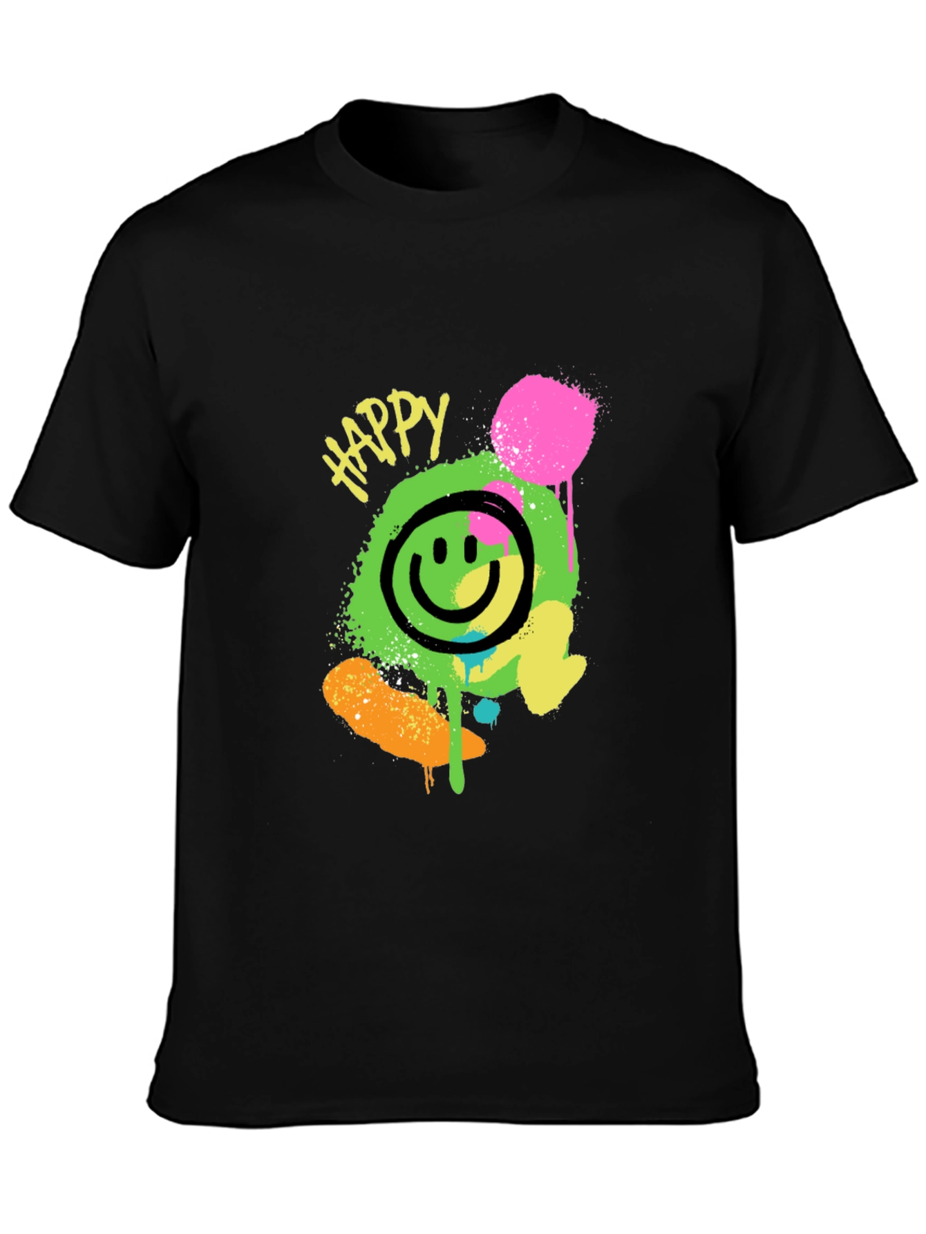 Happy Graphic Print Black T-Shirt