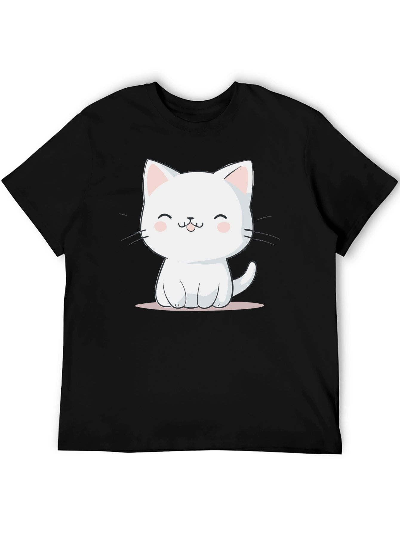 Cute Cartoon Cat Graphic Print Black T-Shirt