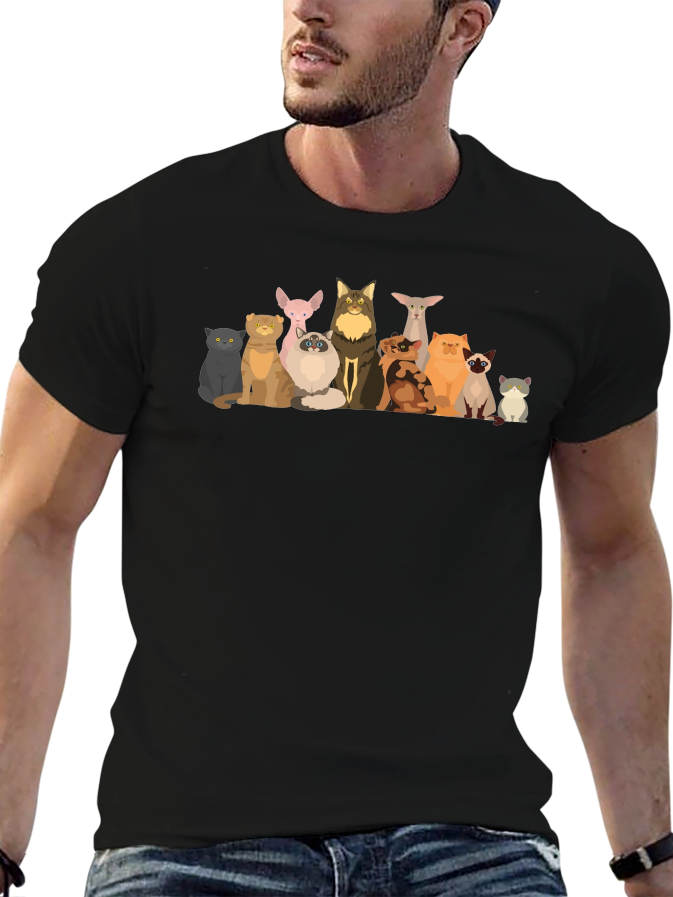 Cartoon Cats Black T-Shirt