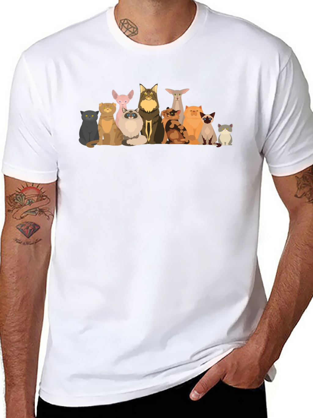 Cartoon Cats Black T-Shirt
