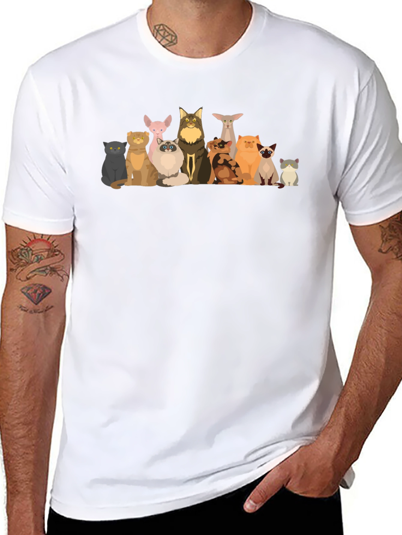 Cartoon Cats Black T-Shirt