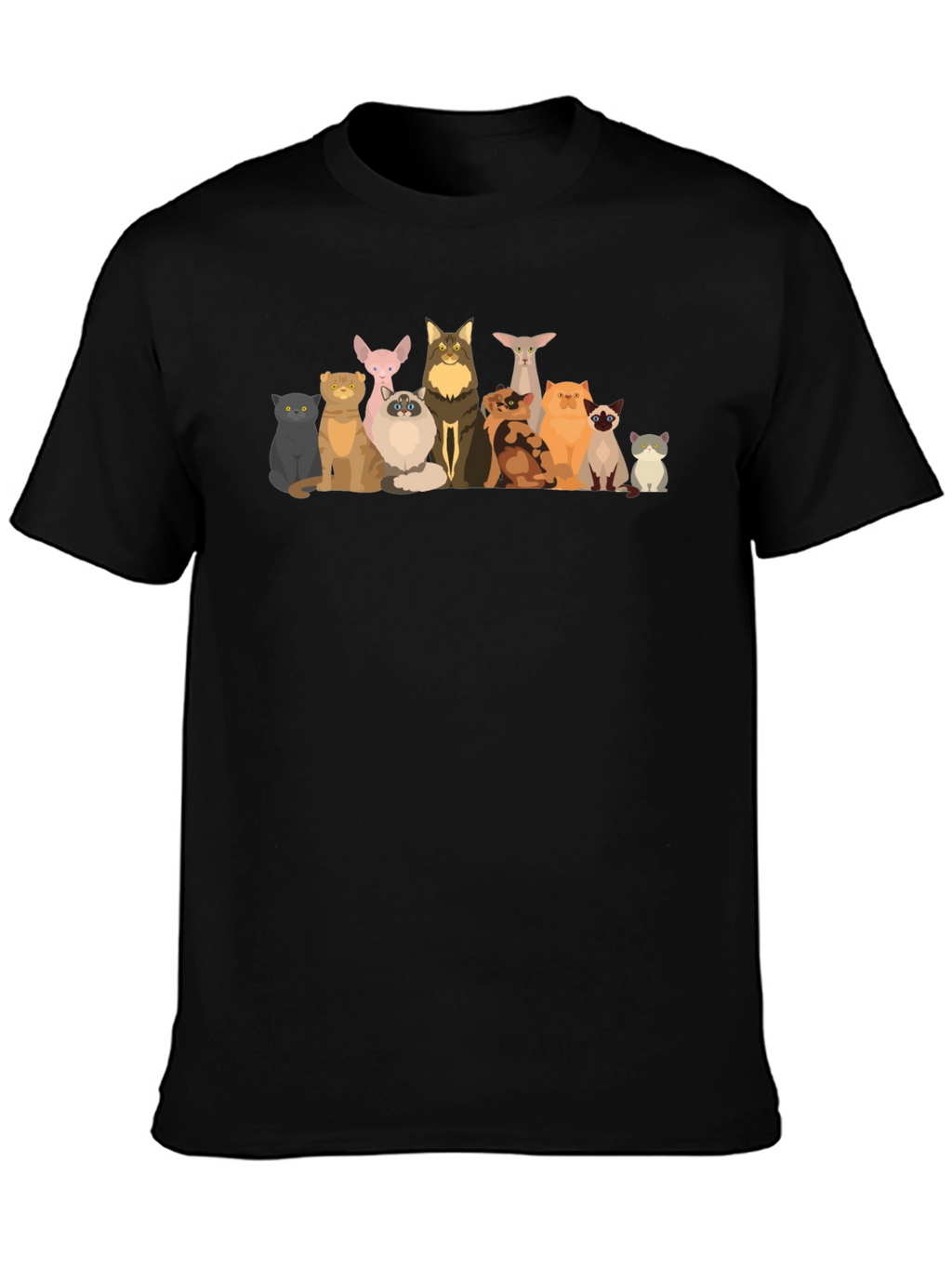 Cartoon Cats Black T-Shirt
