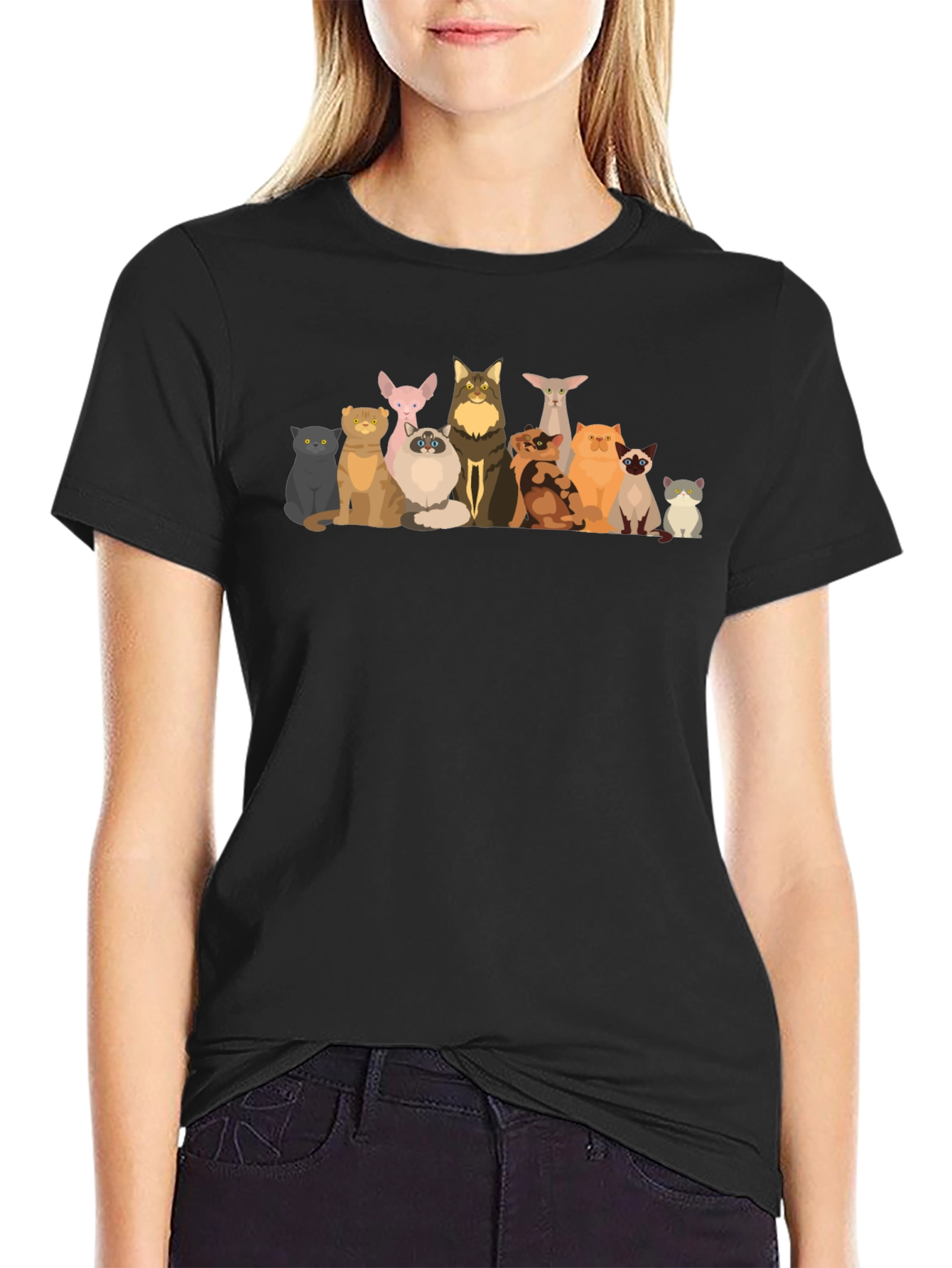 Cartoon Cats Black T-Shirt