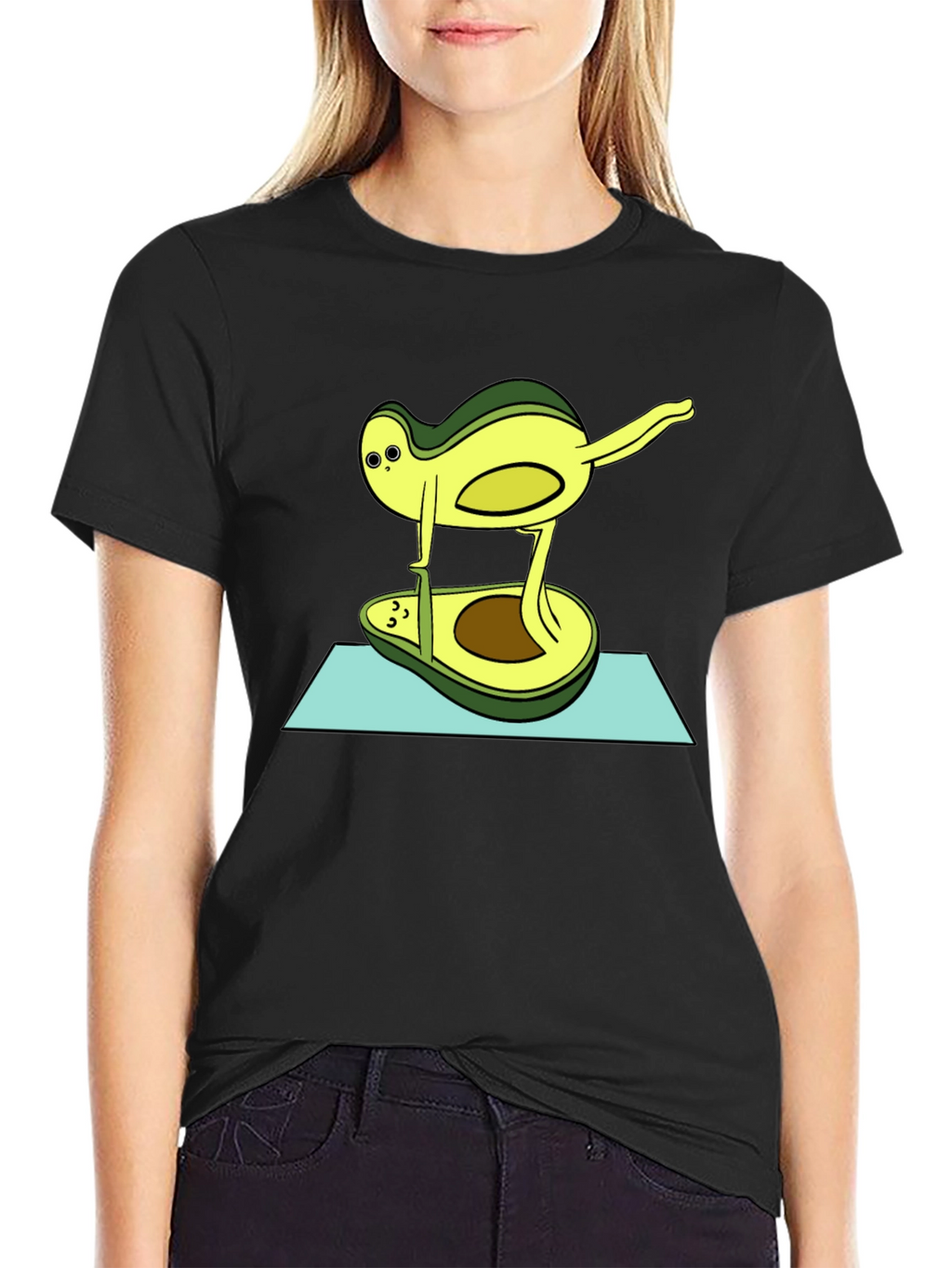 Funny Avocado Yoga Pose Black T-Shirt