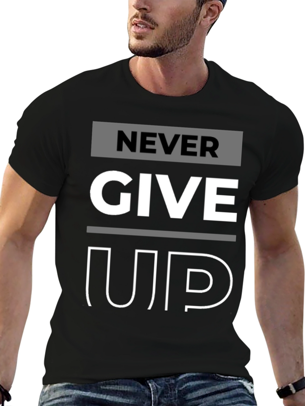 Never Give Up Graphic Print T-Shirt