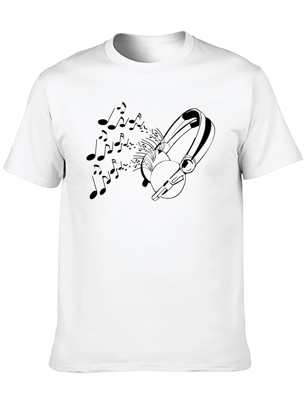 Music Lovers Black T-Shirt - Headphones & Notes Design
