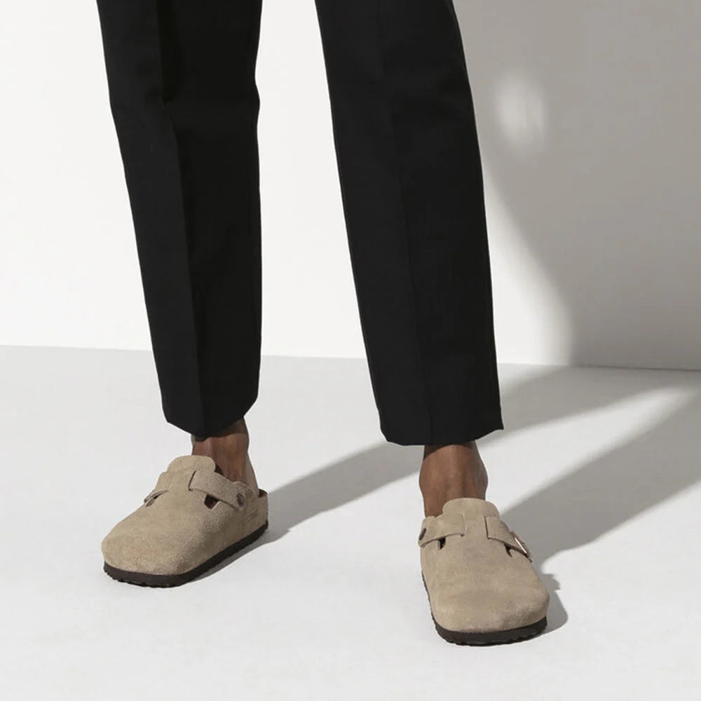 Birkenstock Boston Softbed Suede Leather in Taupe