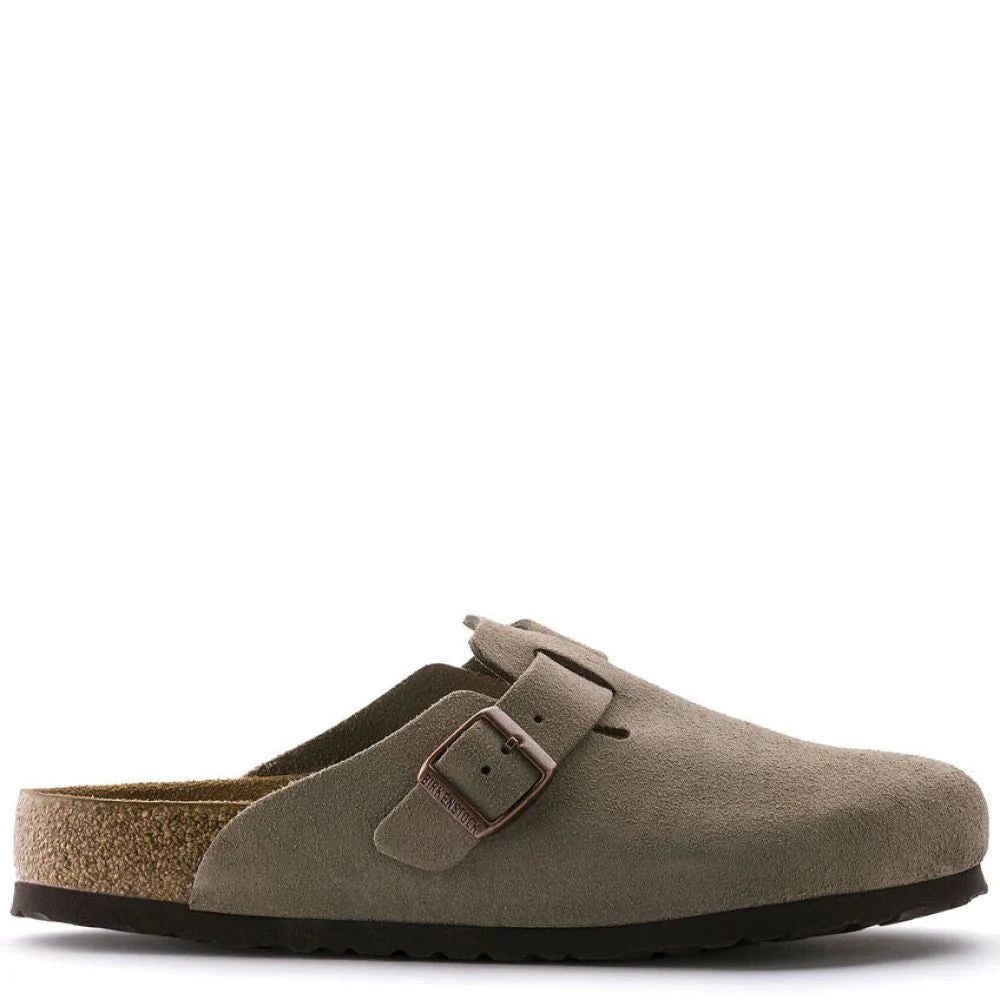 Birkenstock Boston Softbed Suede Leather in Taupe