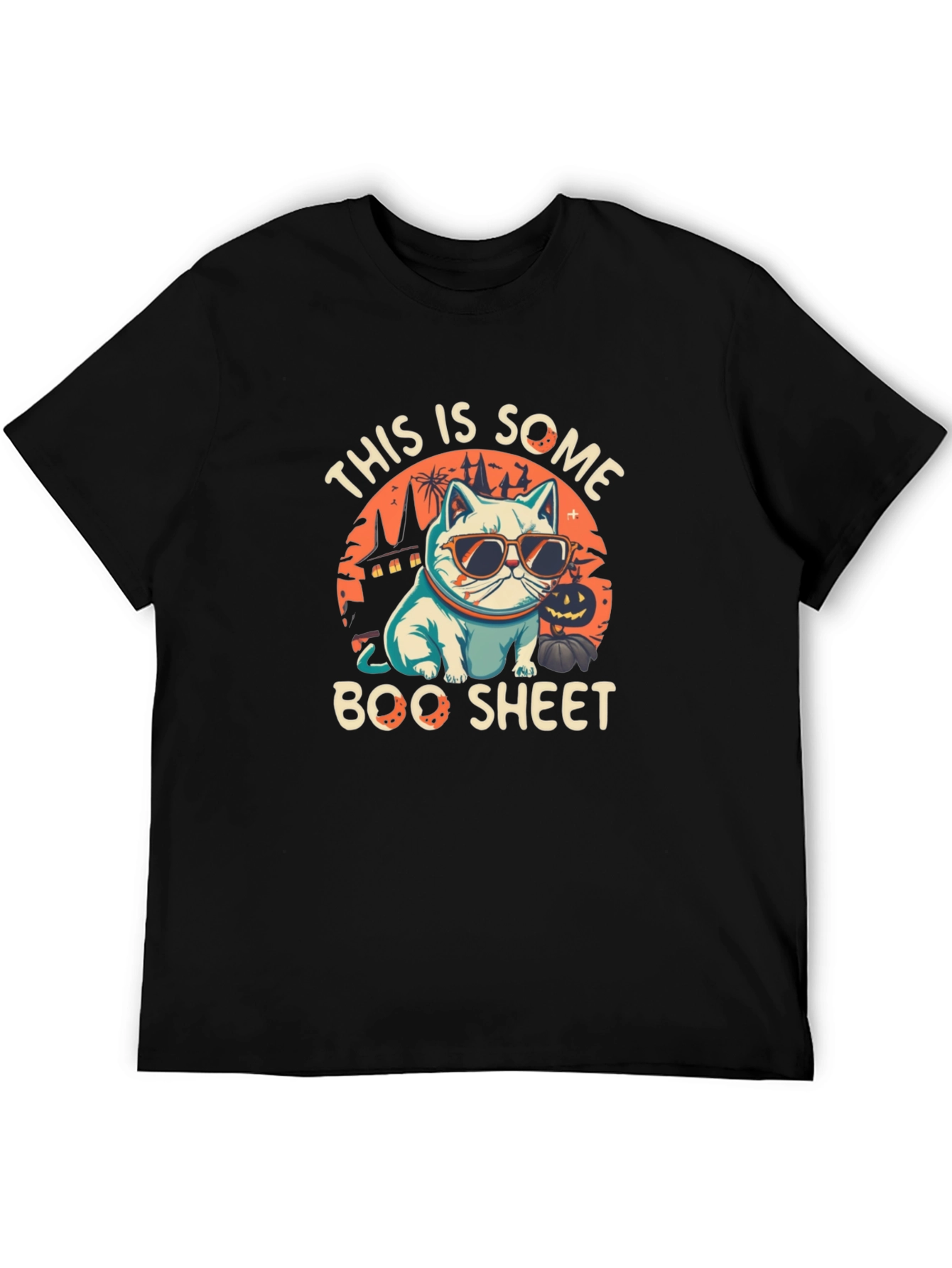 Boo Sheet Halloween T-Shirt - Cat with Sunglasses