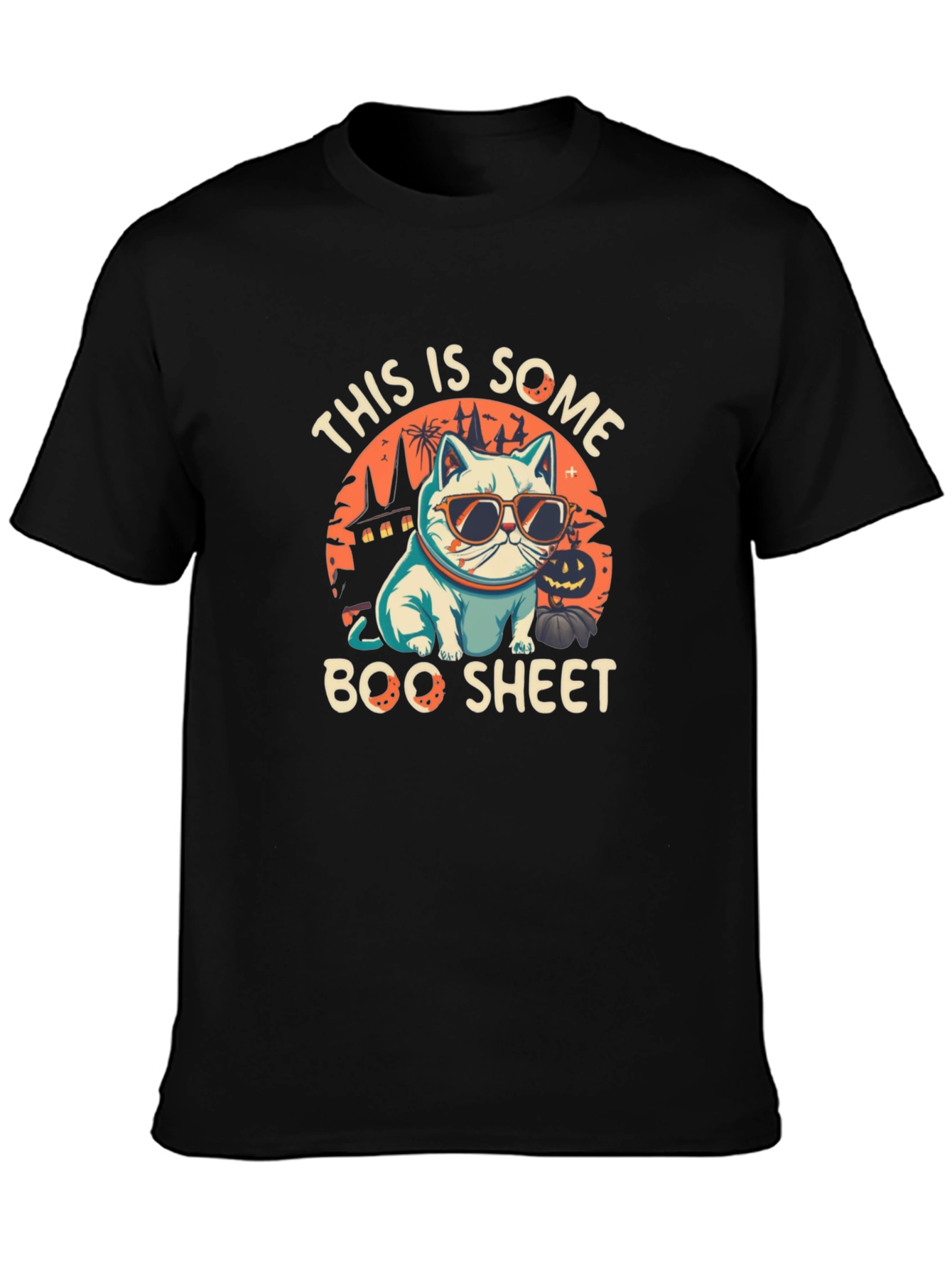 Boo Sheet Halloween T-Shirt - Cat with Sunglasses