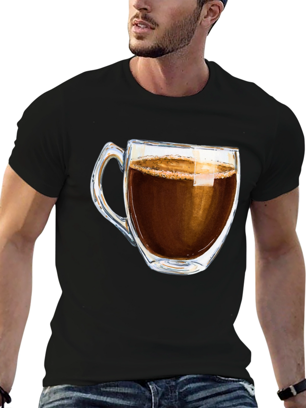 Coffee Cup Graphic Tee - Black Casual T-Shirt